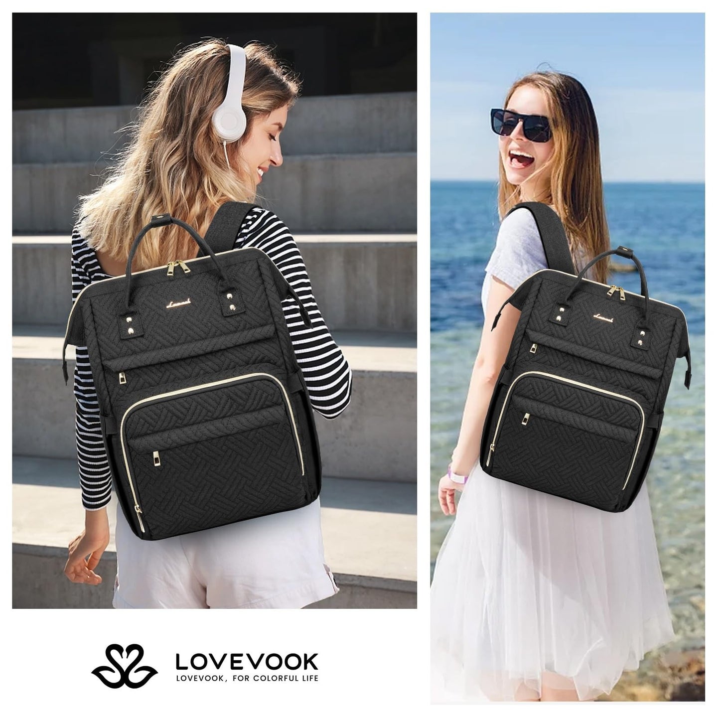 Stylish 17" Laptop Backpack for Women   Waterproof Travel Bag with USB Port, Bla2