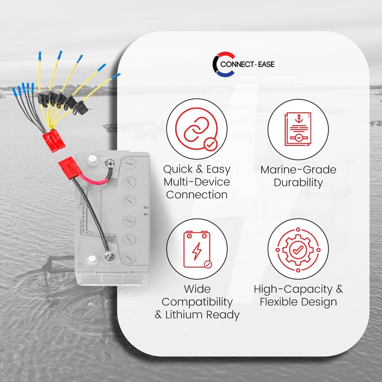 12V Battery Connector Kit - 5-Lead Fused System for Marine Electronics, GPS, Pum4