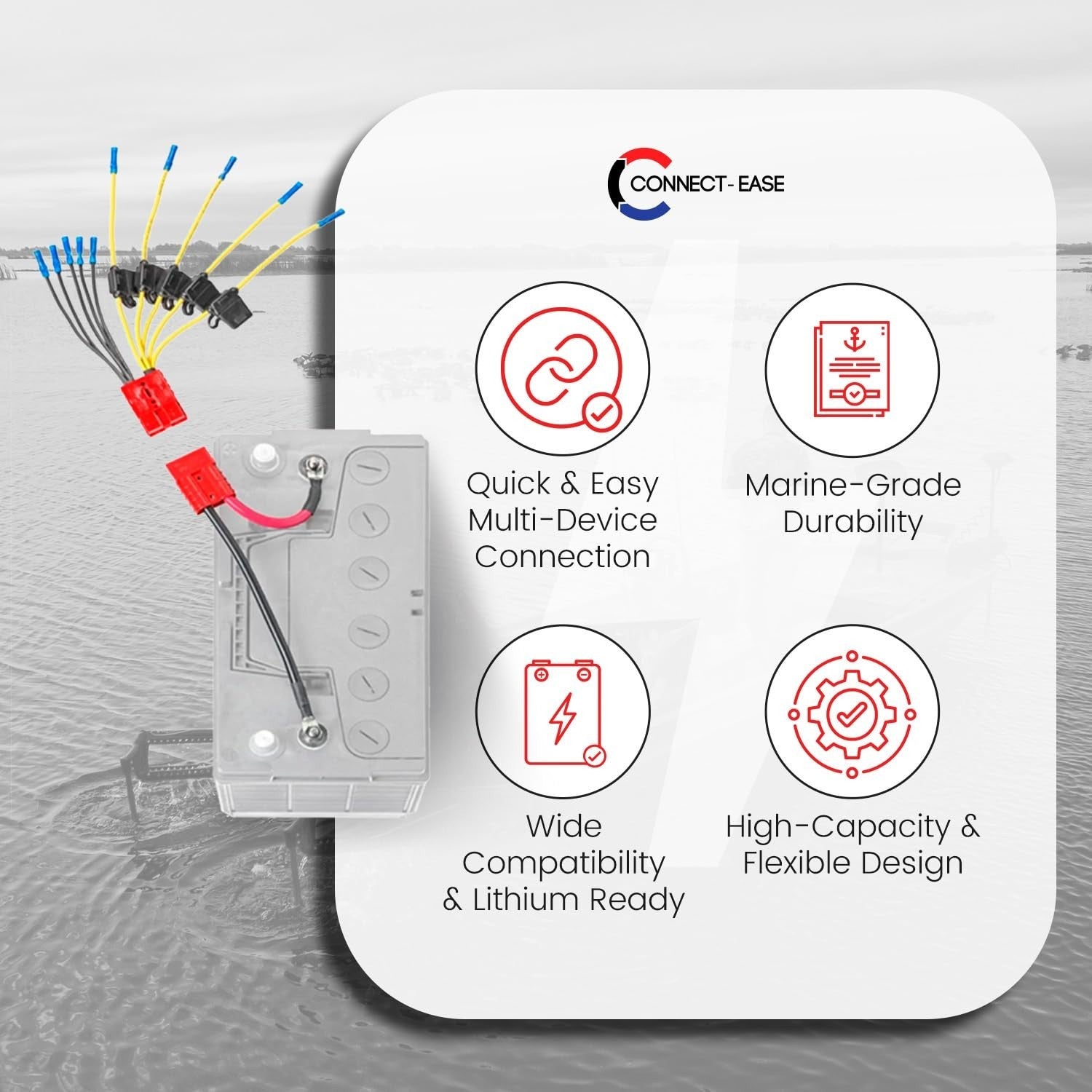 12V Battery Connector Kit - 5-Lead Fused System for Marine Electronics, GPS, Pum4