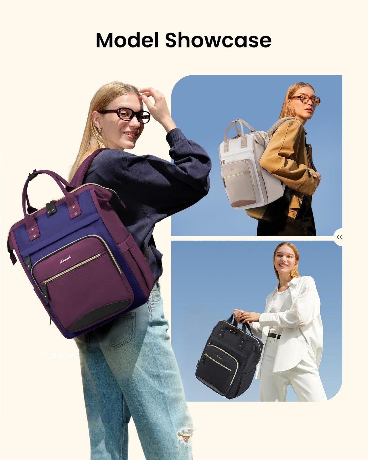 Large Capacity Laptop Backpack for Women, Waterproof 15.6" Work Bag with Cup Poc2