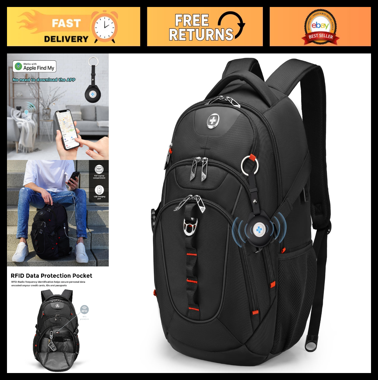 USB Charging Laptop Backpack for 15.6" Computer, 31L Travel Bag for Men0