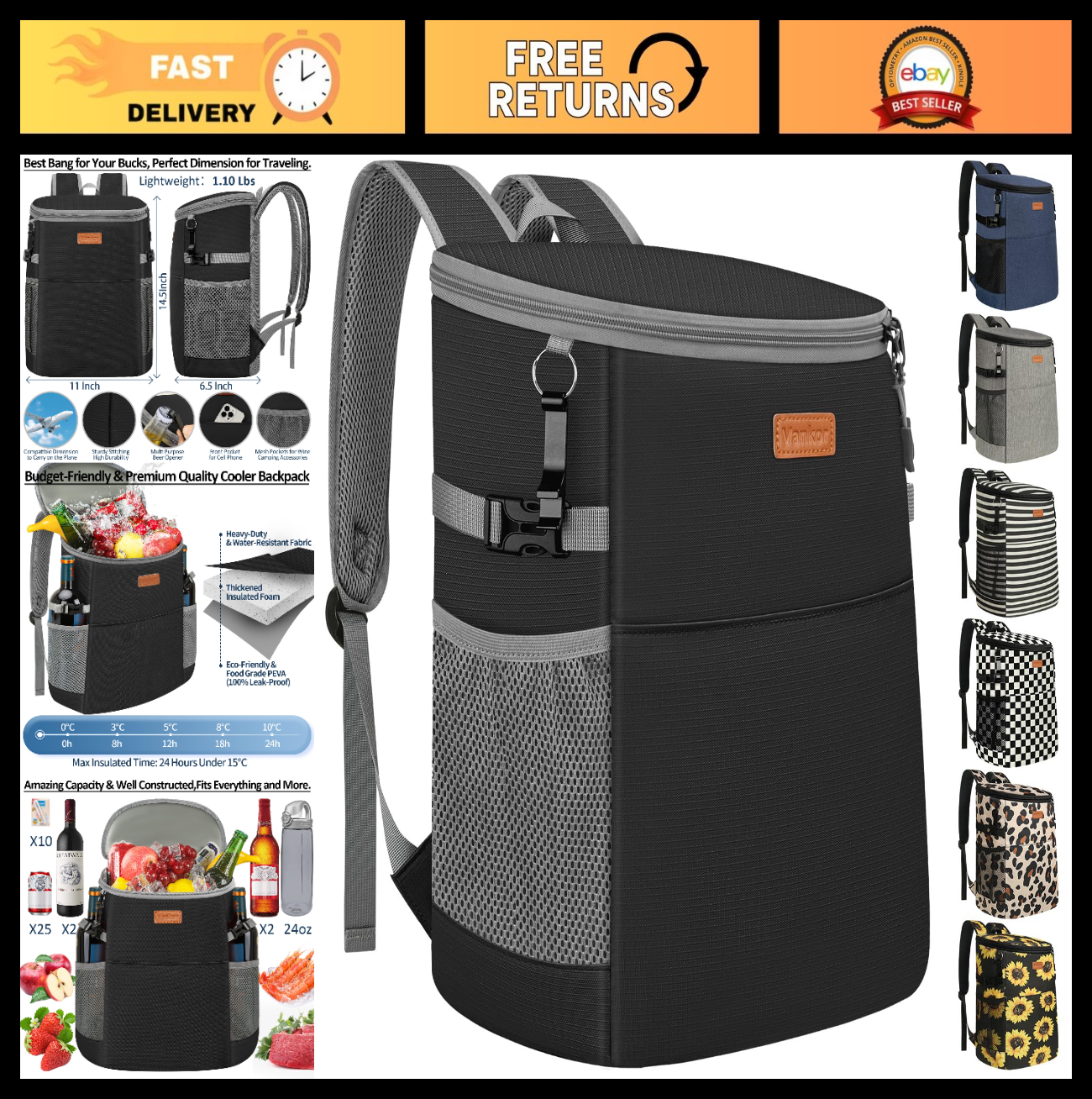 Insulated Camping Cooler Backpack - Holds 30-45 Cans, Waterproof & Leak Proof fo0