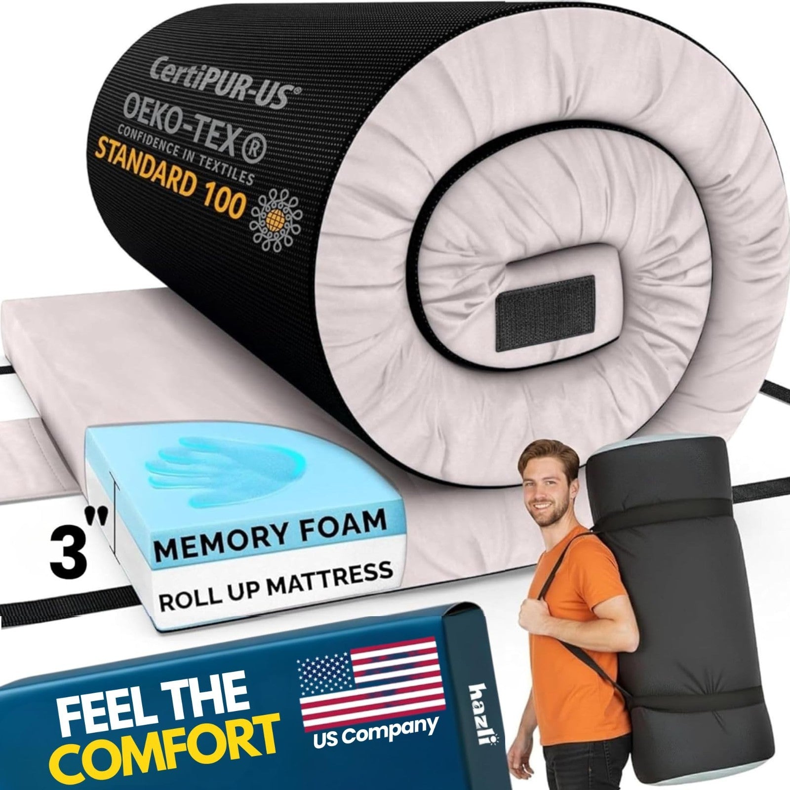 Memory Foam Camping Mattress Pad   Portable Roll Up Sleeping Mat for Adults   Ce1