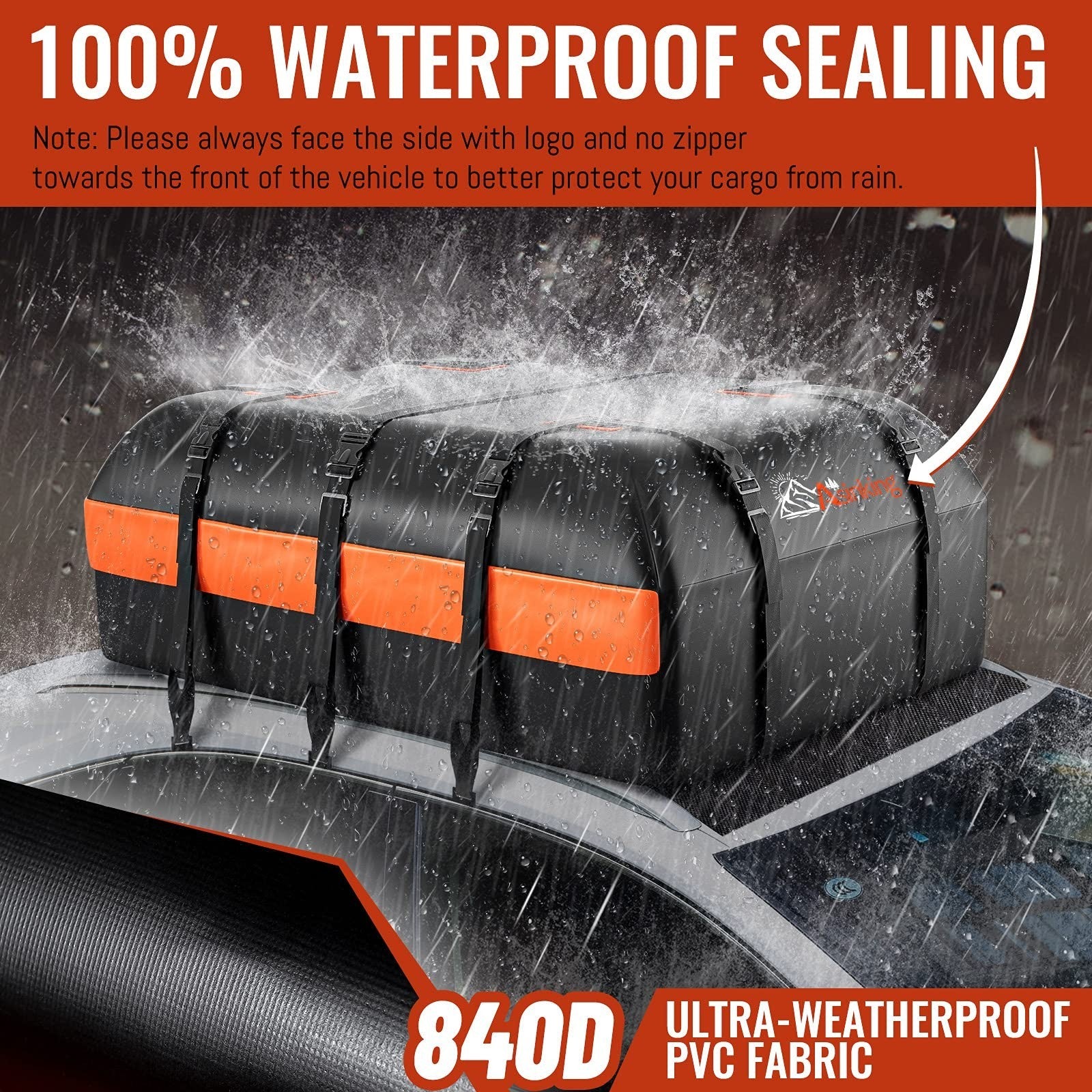Waterproof Rooftop Cargo Carrier Bag - 21 Cu Ft Heavy Duty Roof Storage, 6 Hooks1