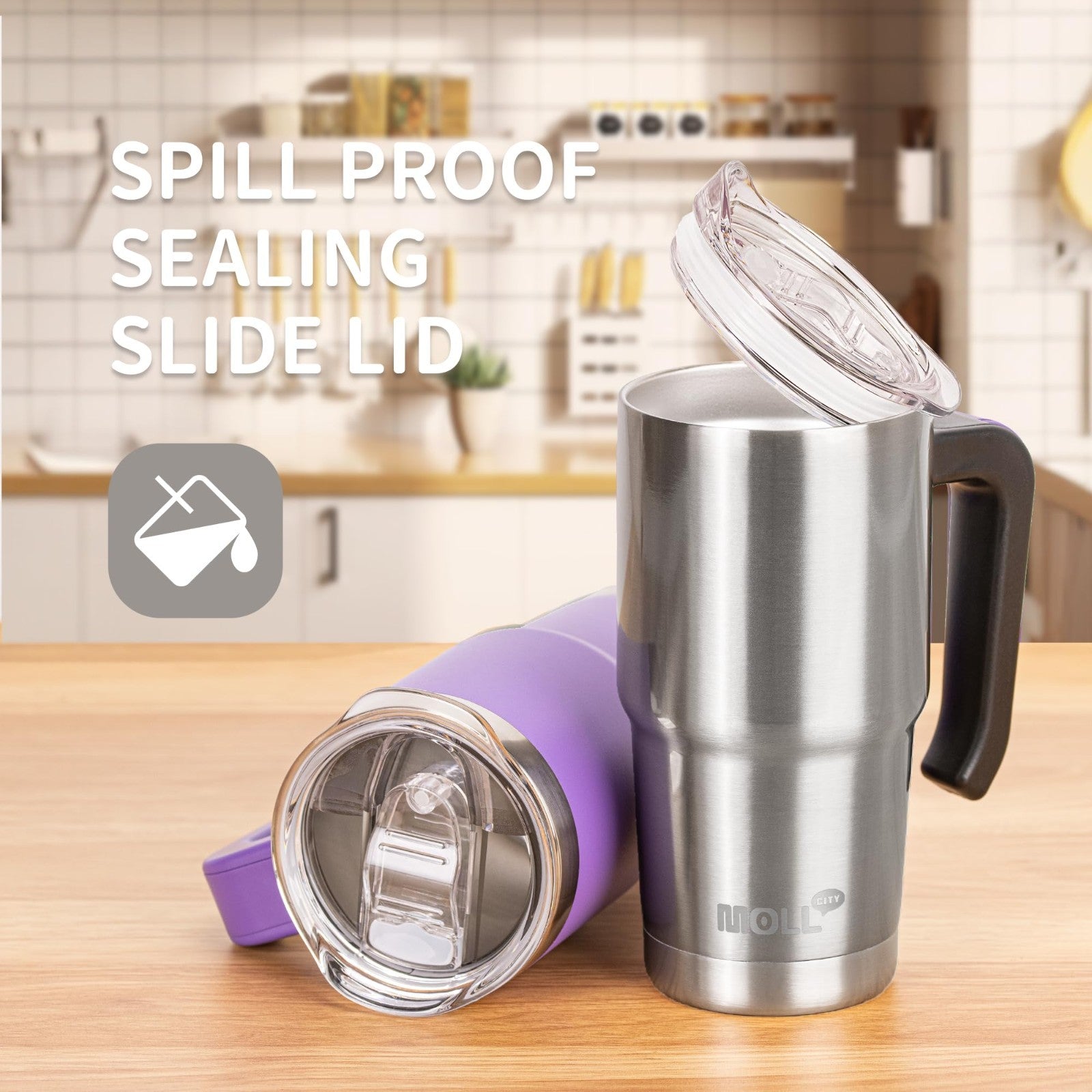 16 oz Insulated Stainless Steel Tumbler with Handle, Double Wall Travel Mug, Lid3