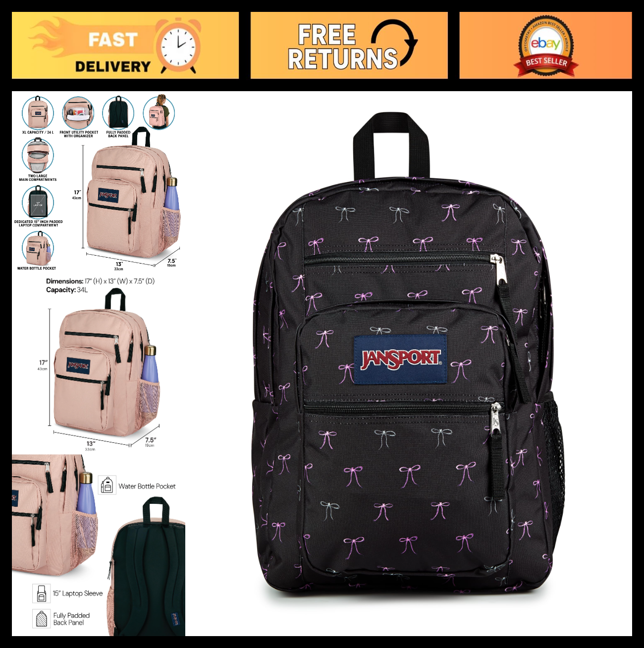 Laptop Backpack for 15” Computer   Ergonomic Straps, 2 Compartments, Haul Handle0