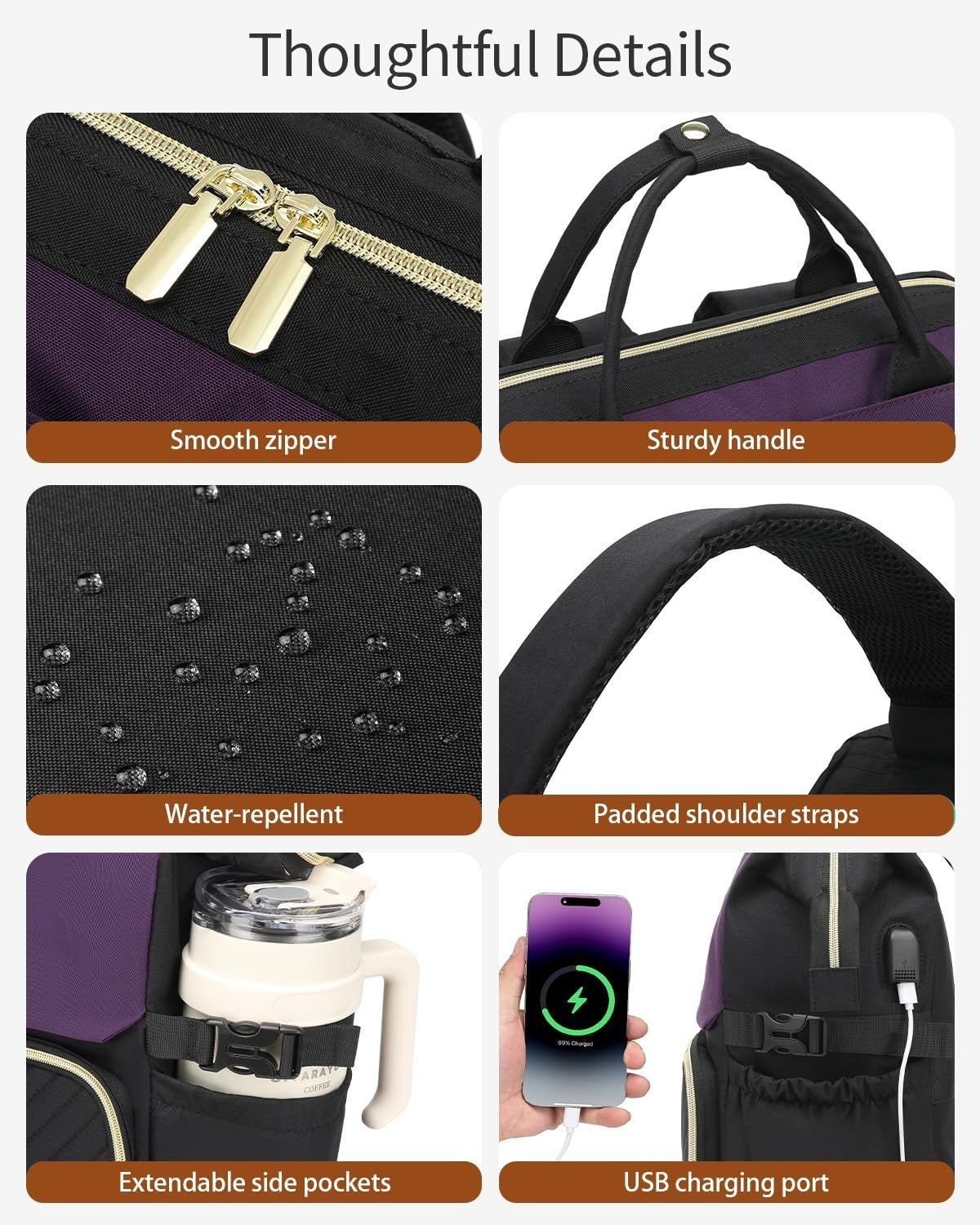 Stylish Laptop Backpack for Women   USB Charger, Cup Holder, Travel Bookbag, Gif5