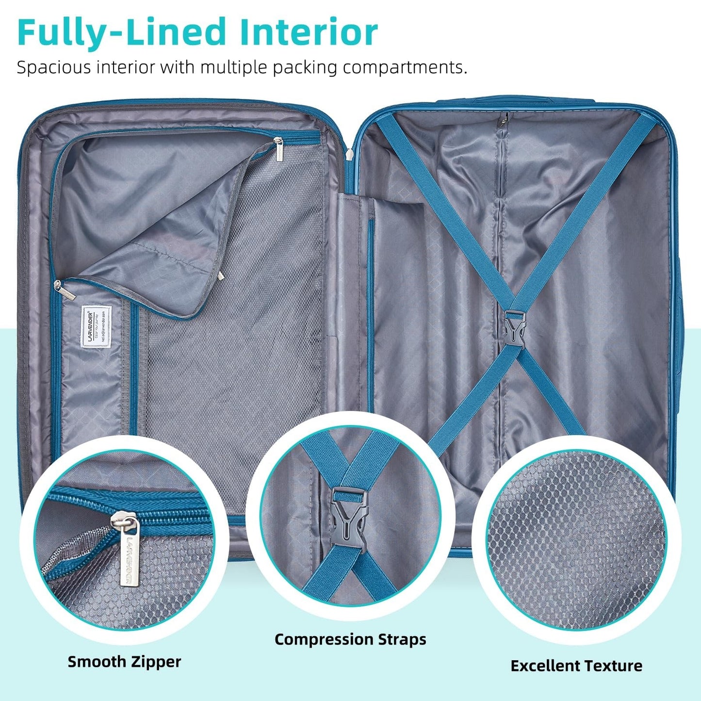 3-Piece Carry-On Luggage Set, 20" Hardshell Suitcases, TSA Lock, 360° Wheels, Ba7