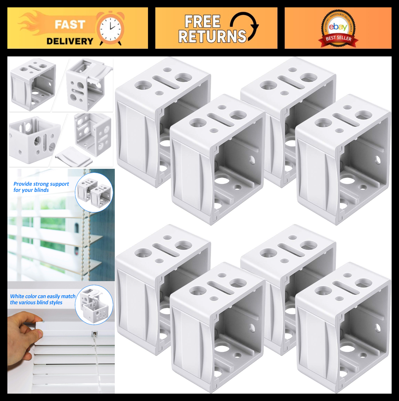 8 Pcs Mini Blind Bracket Replacement - 1 Inch Plastic Headrail Mounting Kit0