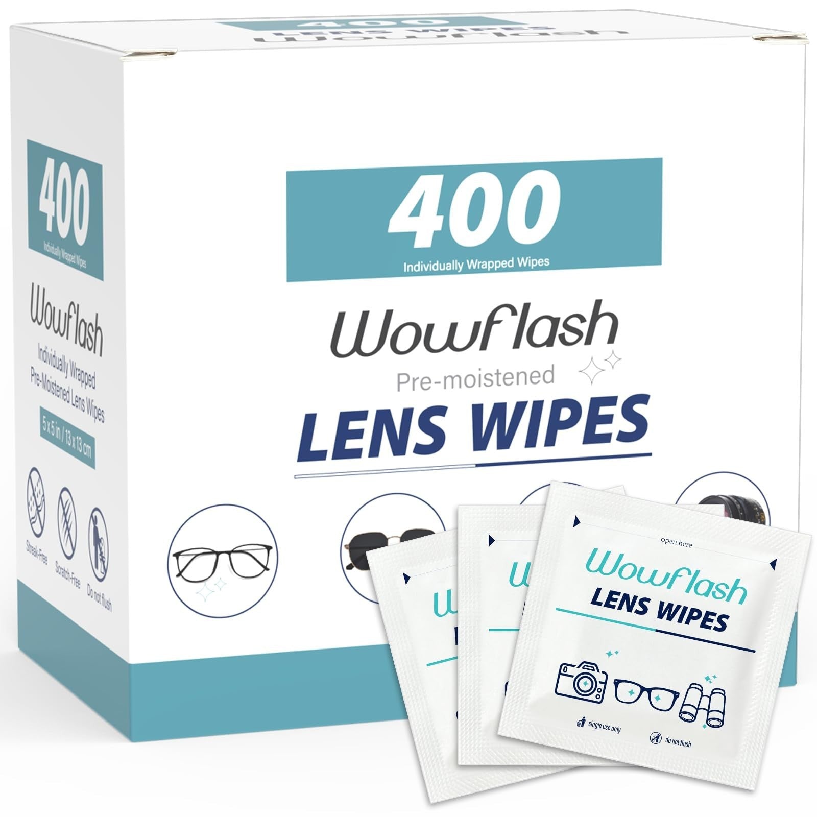 400 Count Pre-Moistened Lens Wipes | Scratch-Free Streak-Free Cleaner for Eyegla1