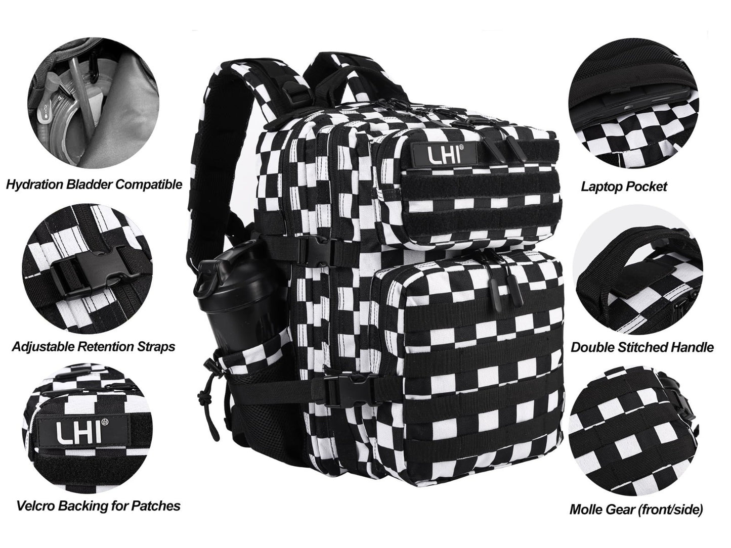 Tactical Military Backpack 25L/35L   Army Assault Pack, Small Rucksack, Bottle H4