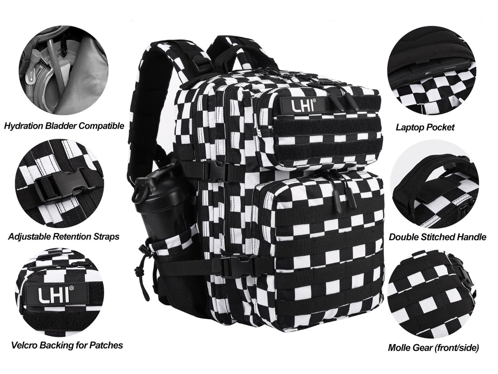 Tactical Military Backpack 25L/35L   Army Assault Pack, Small Rucksack, Bottle H4