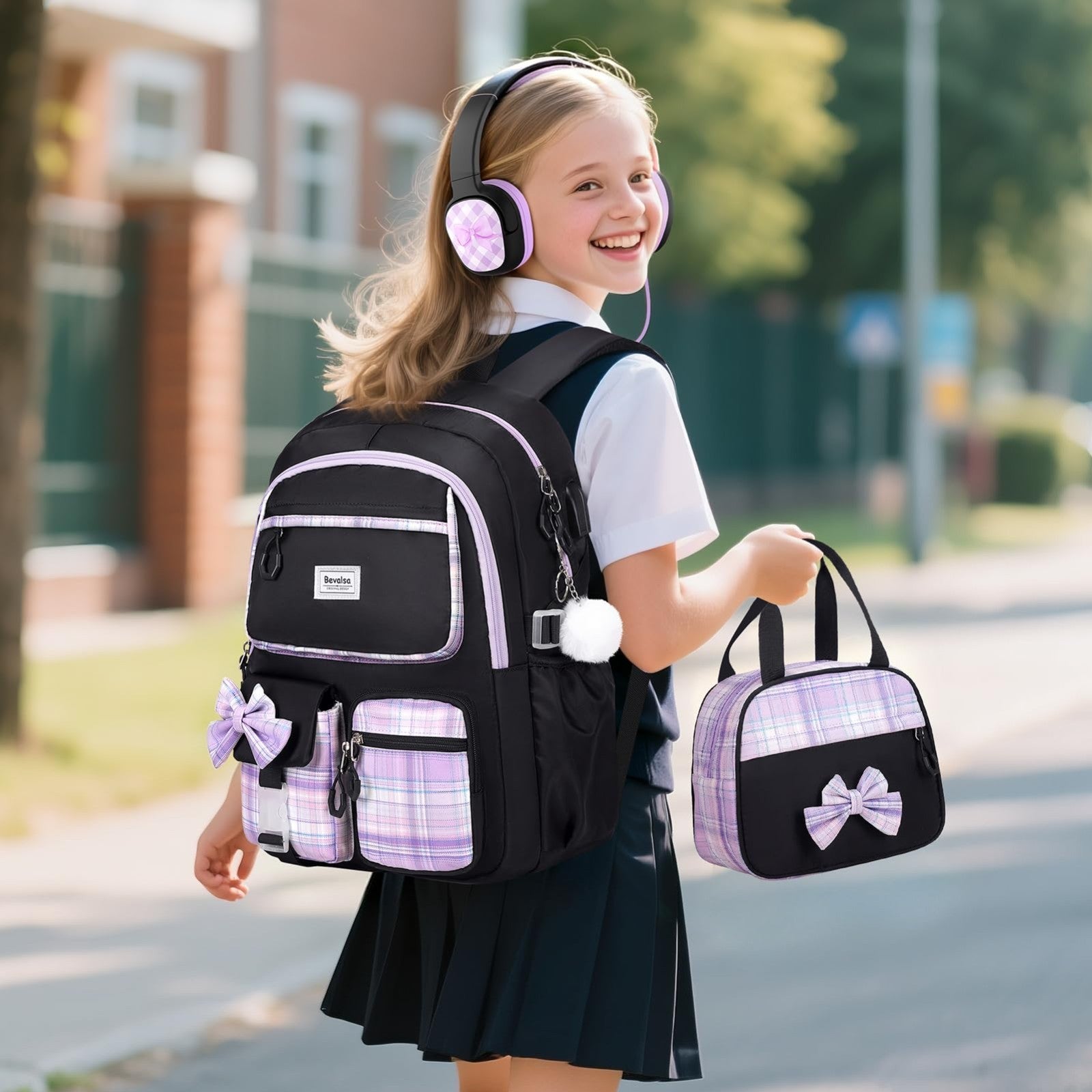 Cute Bow Backpack for Girls   School Bag Set with Lunch Bag & Pen Case4