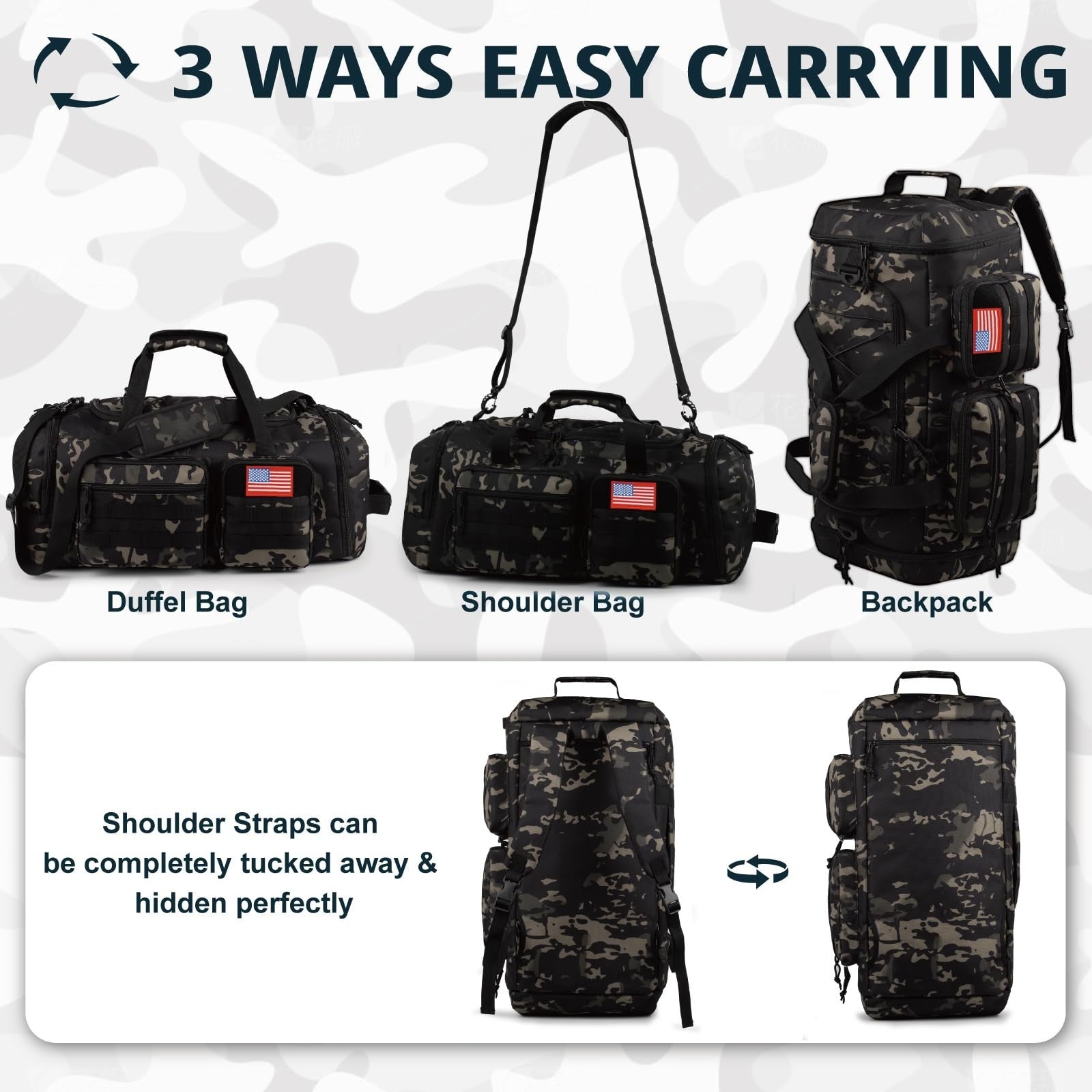 Large 50L Tactical Gym Duffle Bag for Men   3 in 1 Sports Travel Backpack4