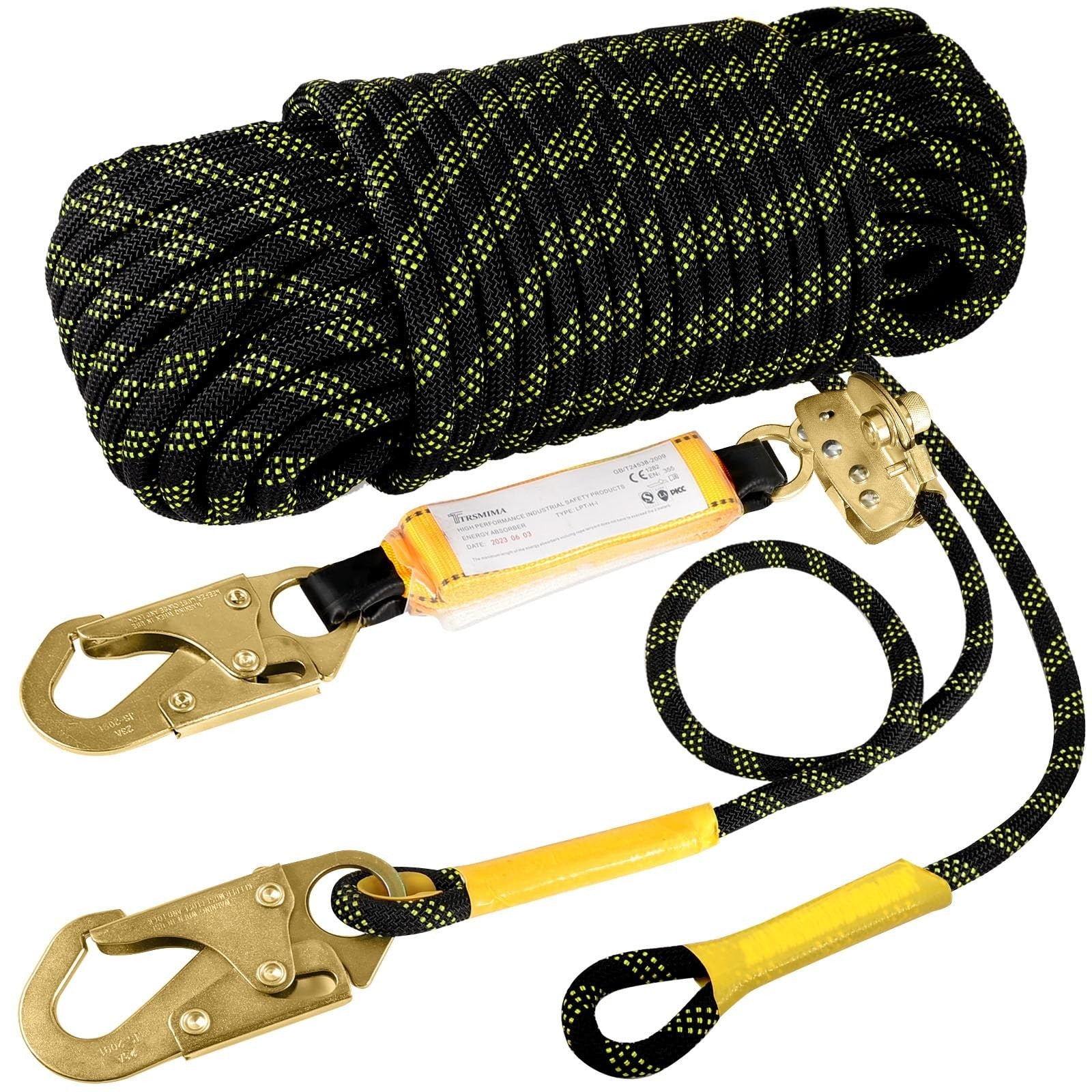 50ft Safety Rope Harness Lanyard for Roofing, Fall Protection, Heavy Duty, Secur1