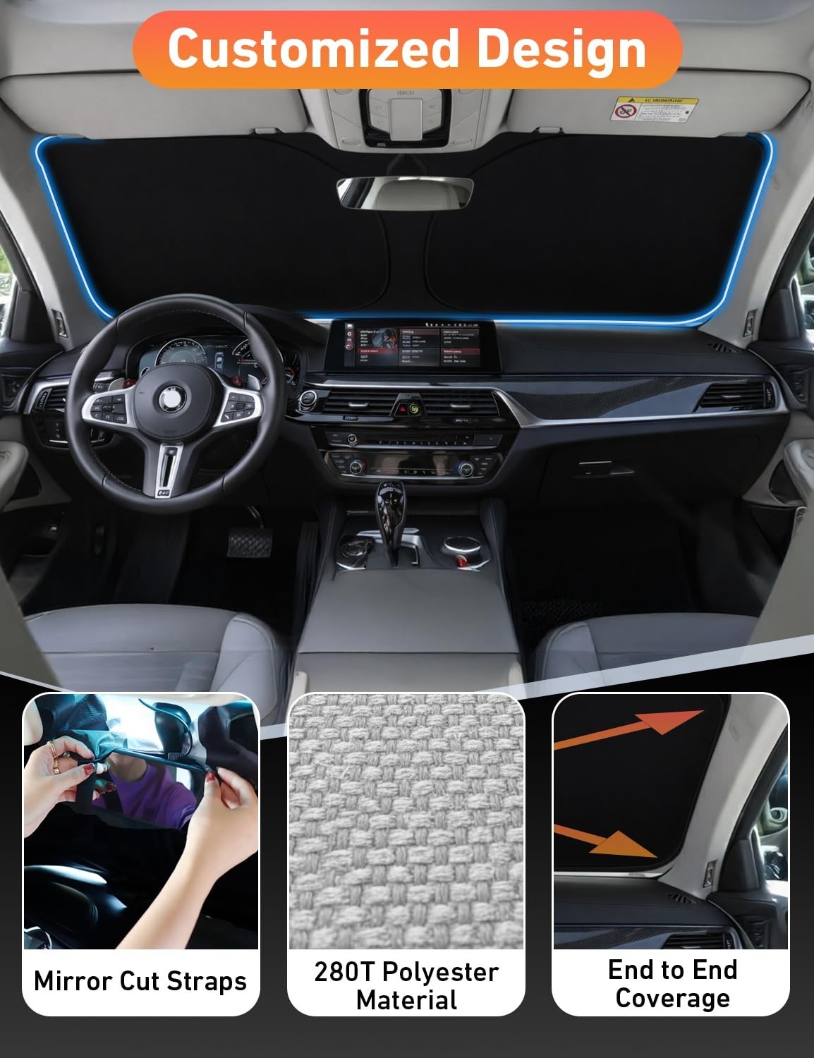 Windshield Sunshade for Tesla Model S Plaid 2021 2026, UV Heat Blocker & Sun Cov2