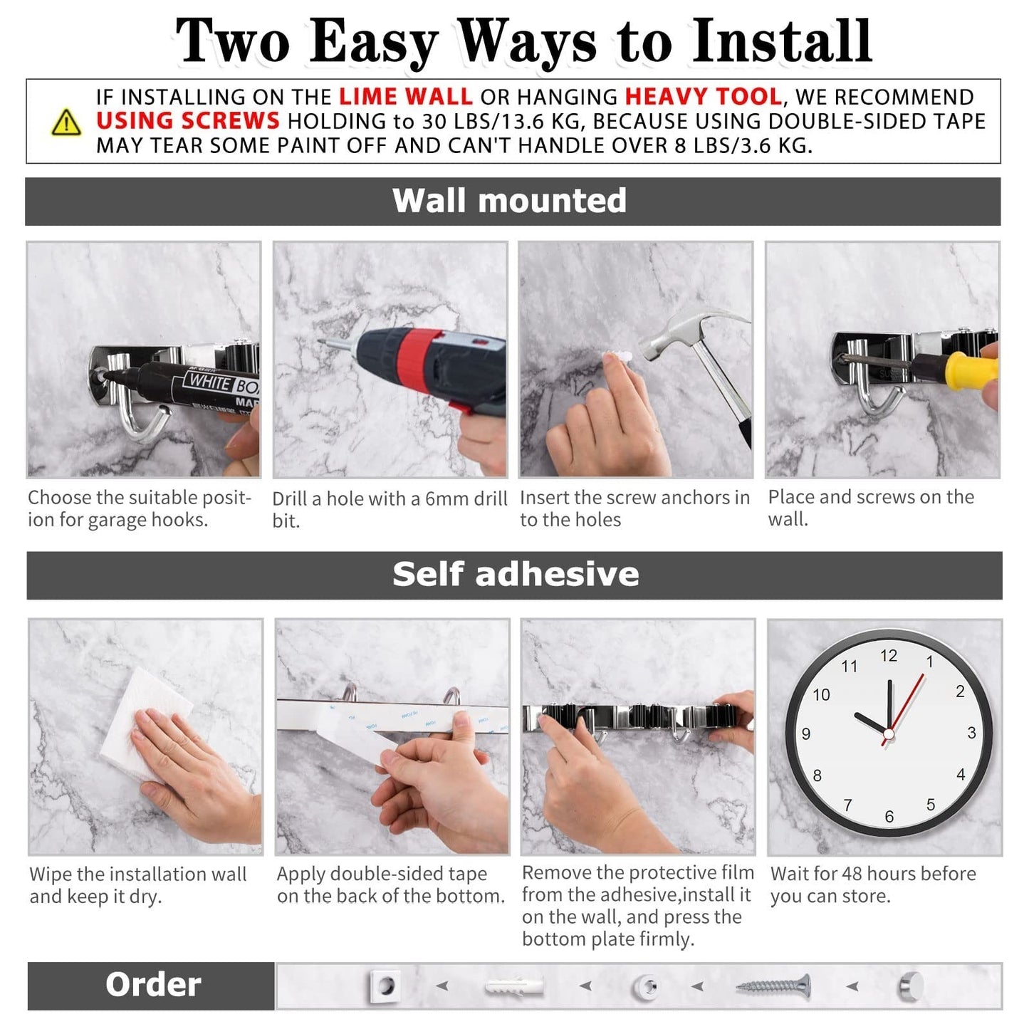 Heavy Duty Wall Mount Broom Holder - 5 Racks & 4 Hooks Mop Organizer Storage4