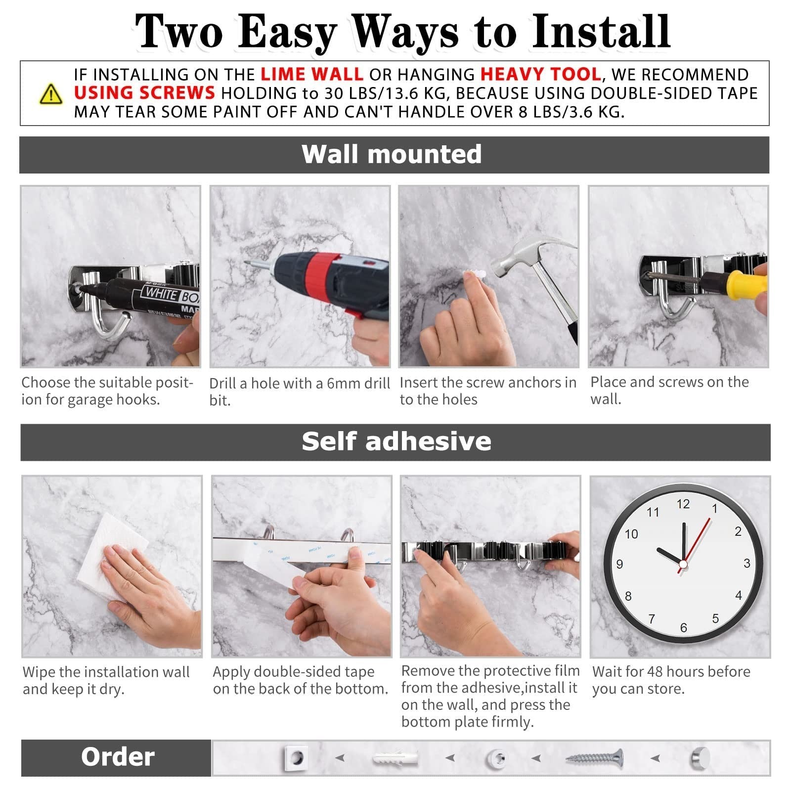 Heavy Duty Wall Mount Broom Holder - 5 Racks & 4 Hooks Mop Organizer Storage4