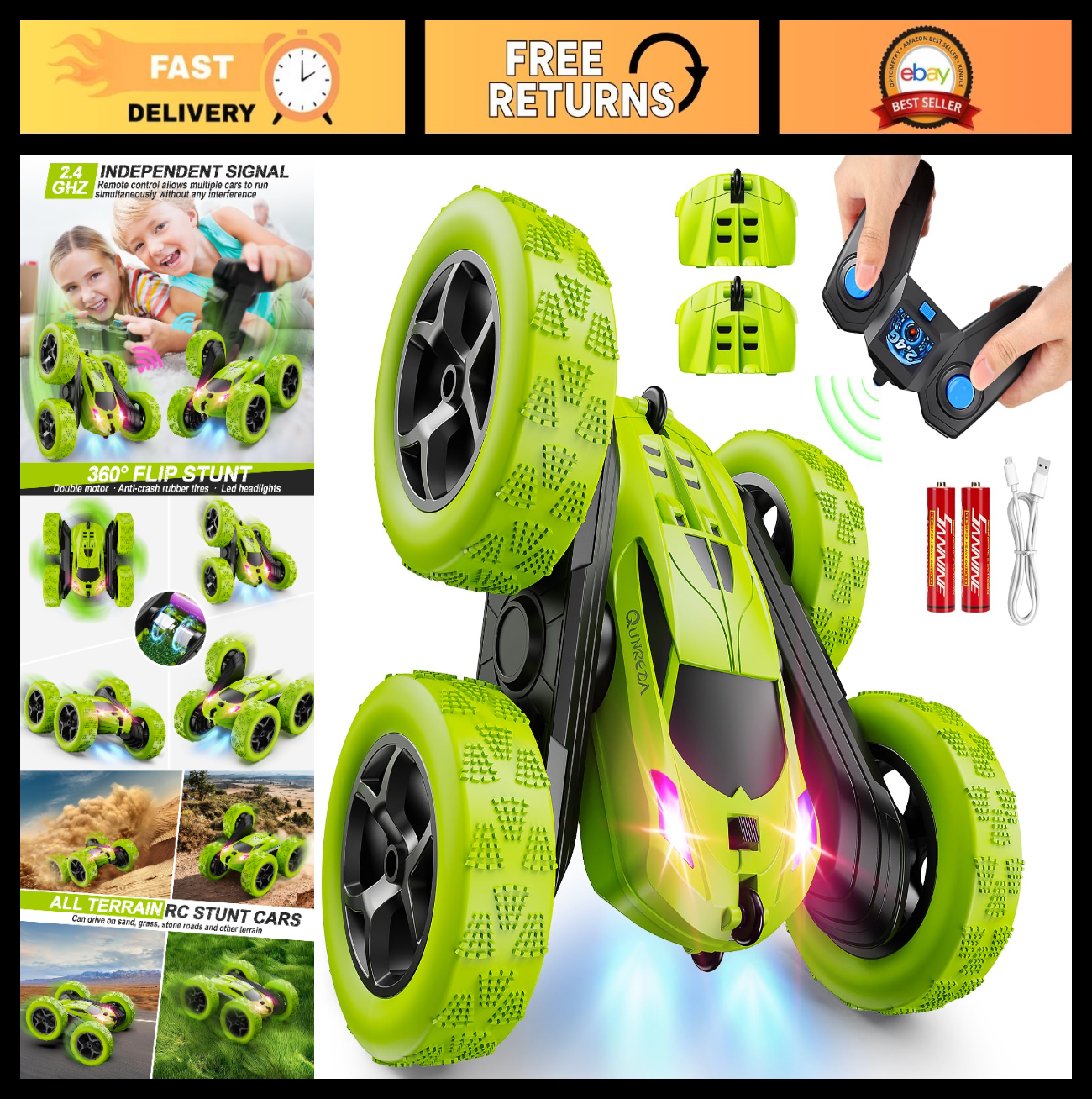 Remote Control Stunt Car for Kids 6+ | 4WD Double Sided 360° Rotation | LED Ligh0