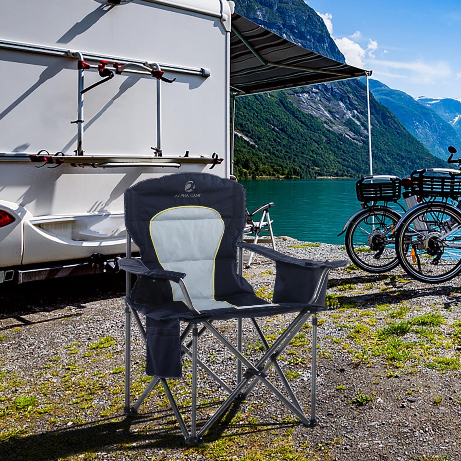 Oversized Portable Camping Chair - Heavy Duty Padded, 450LBS Support, 2 Pack, Bl2