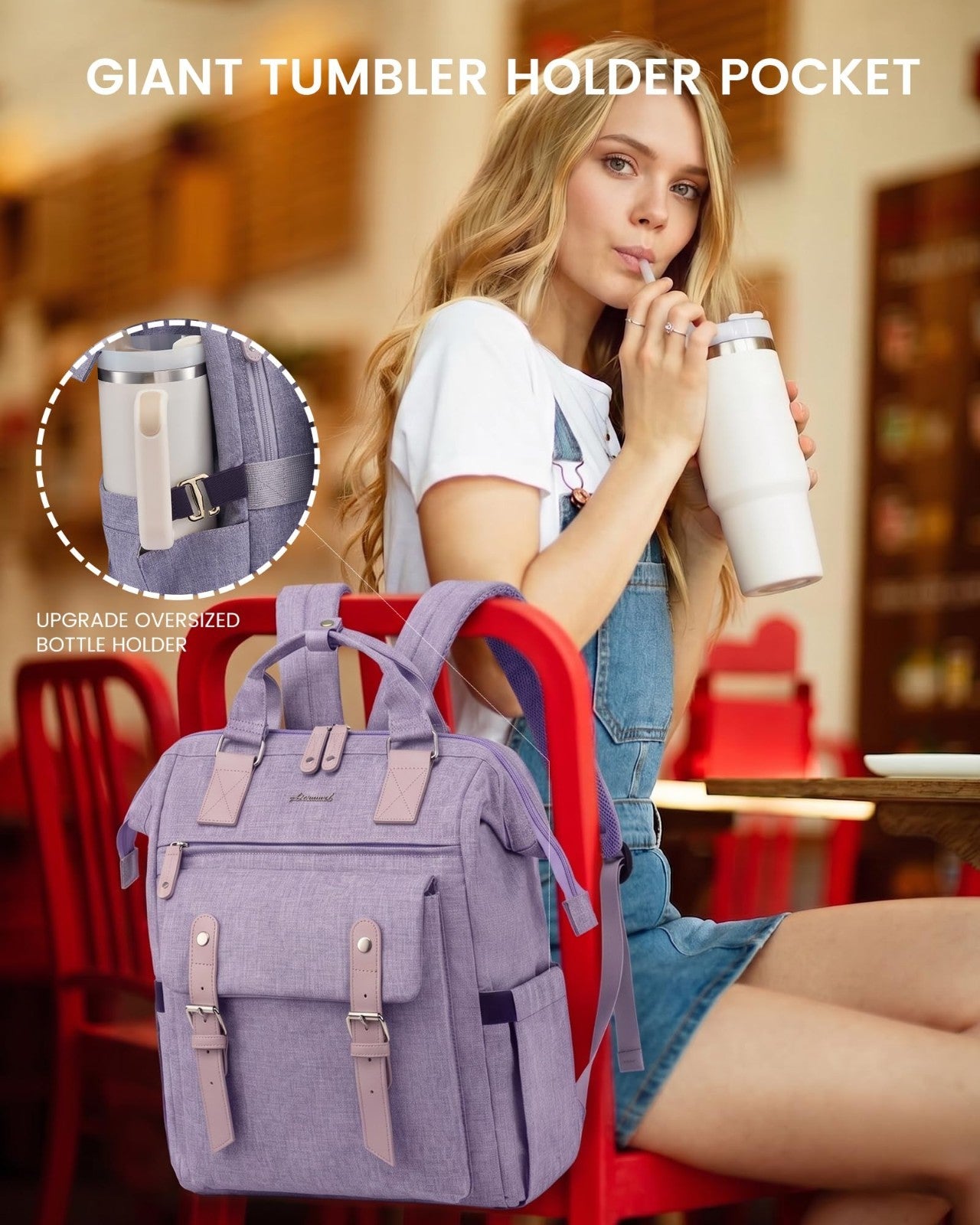 Stylish 15.6" Laptop Backpack for Women, Waterproof Travel Bag, Anti Theft, Purp8