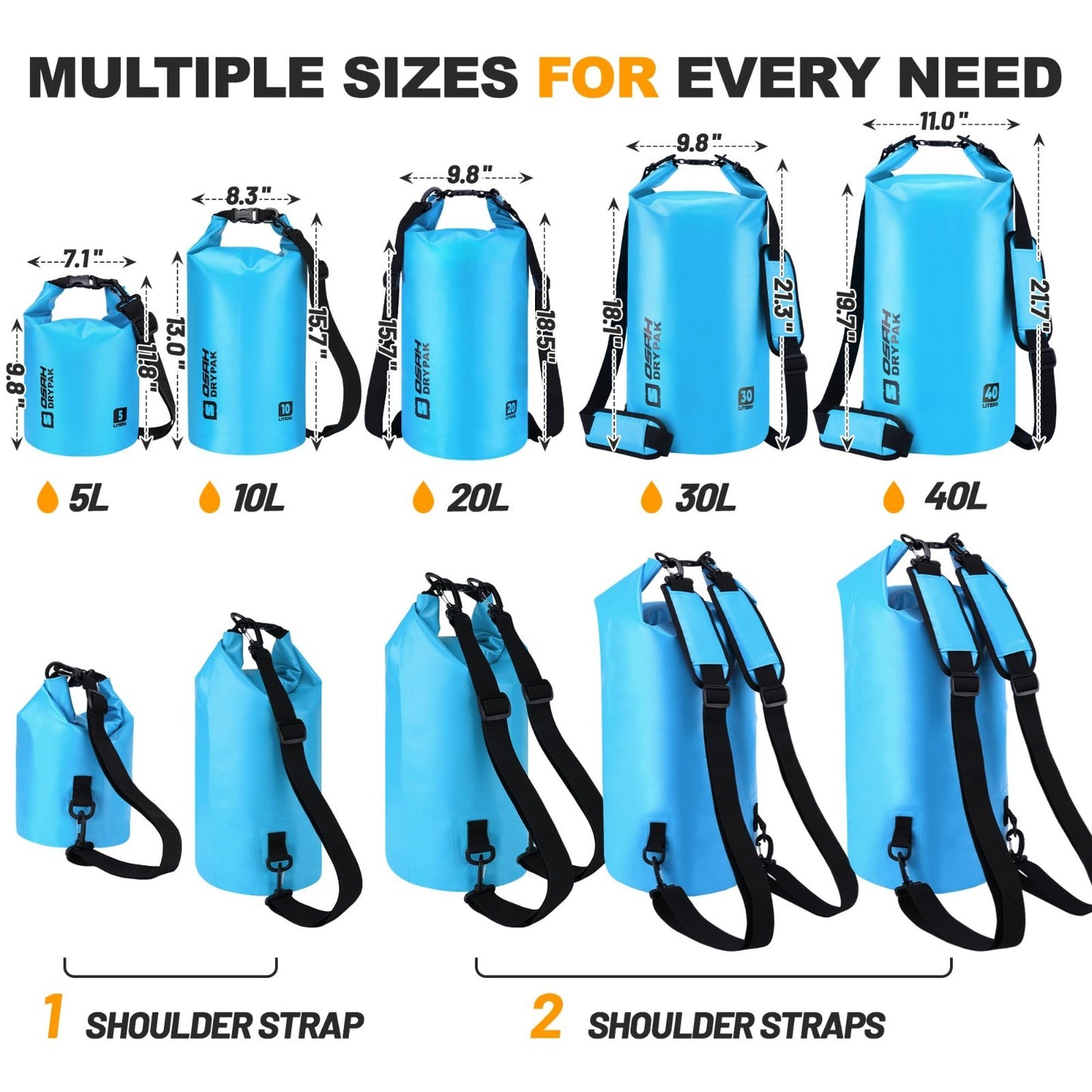 Waterproof Dry Bag 5L/10L/20L/30L/40L - Lightweight Roll Top Backpack for Travel2