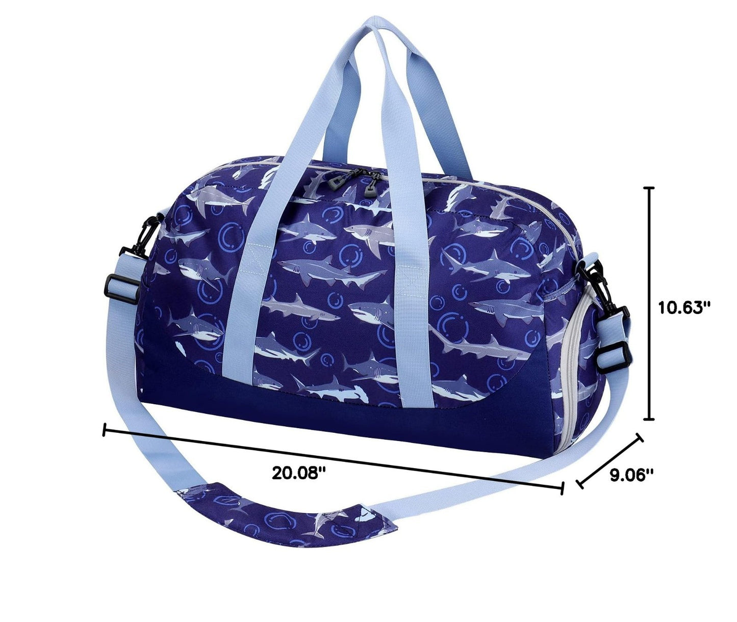 Kids Shark Duffle Bag - Large Overnight Travel Bag with Shoes Compartment, Gym &2