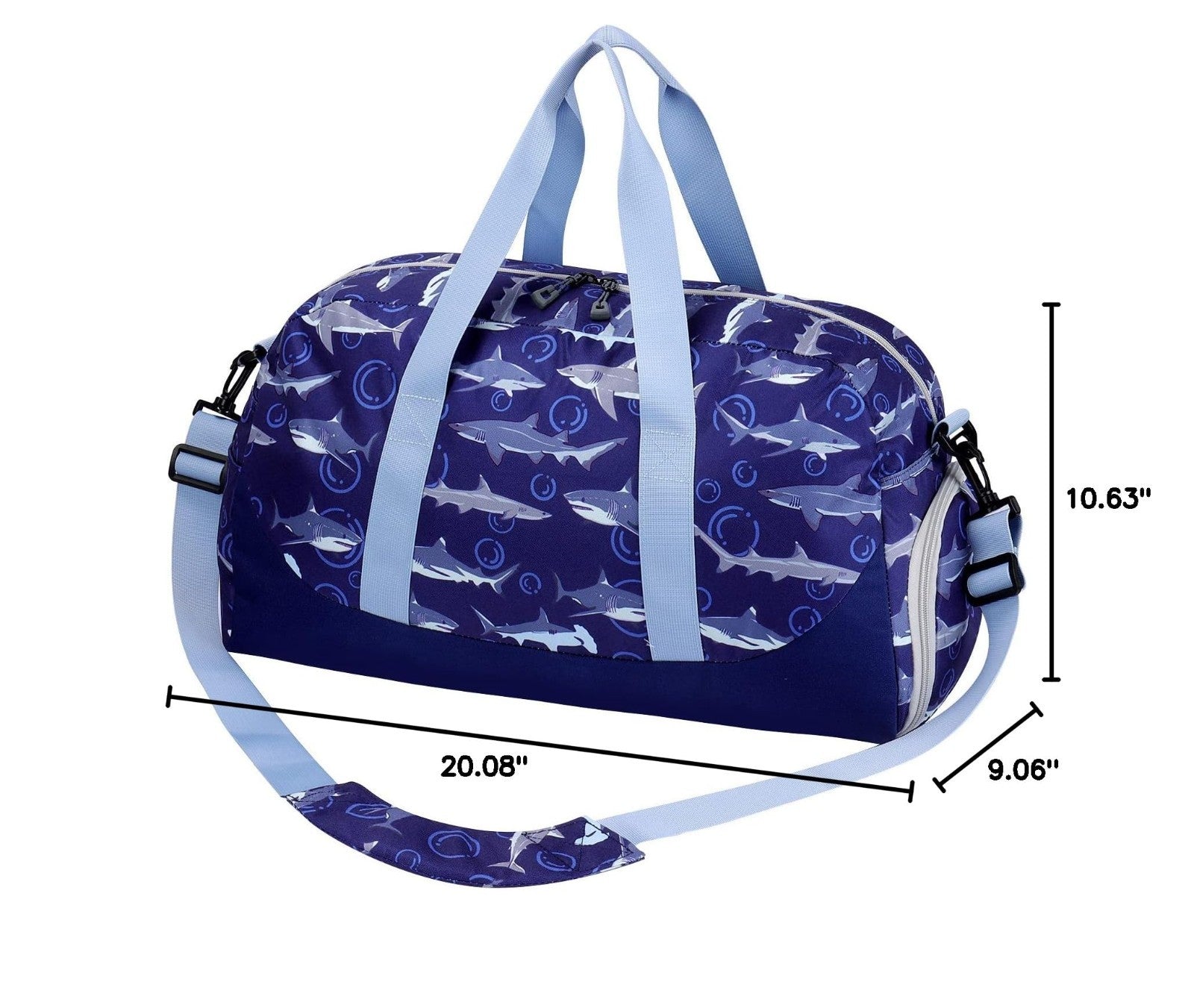 Kids Shark Duffle Bag - Large Overnight Travel Bag with Shoes Compartment, Gym &2