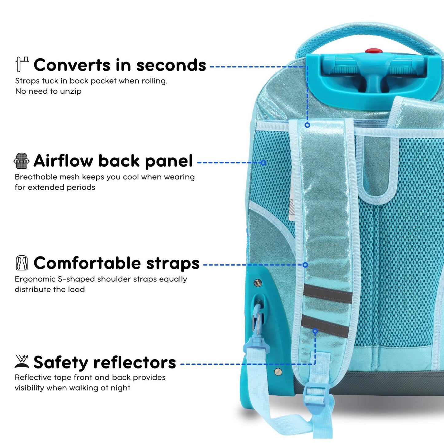 Kids Rolling Backpack with Wheels, School Roller Bookbag for Girls & Boys, 18"x15