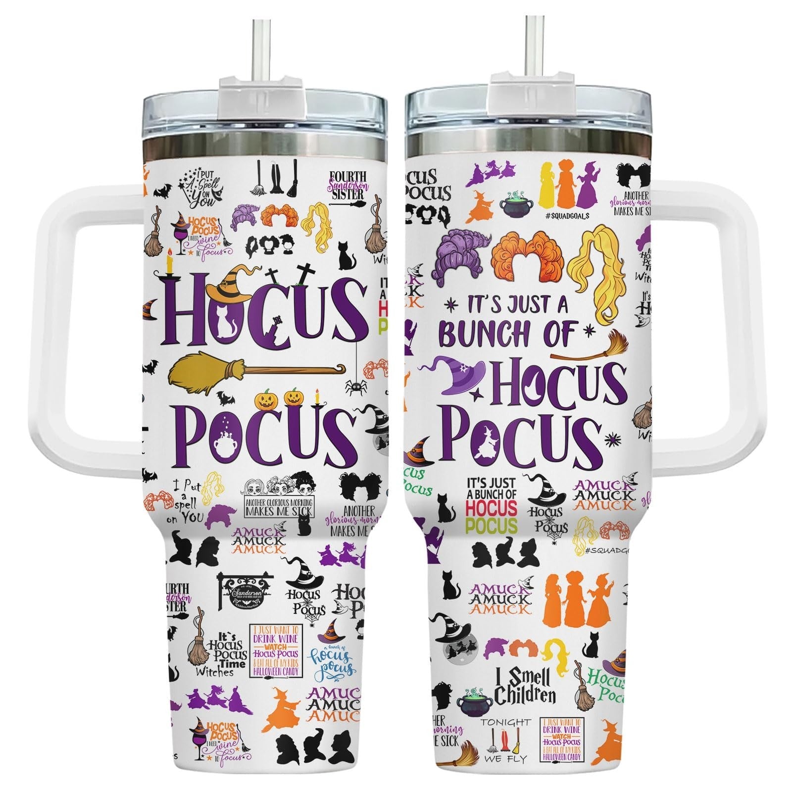 40oz Insulated Tumbler with Handle & Straw   Sanderson Sisters Coffee Mug, Spook1