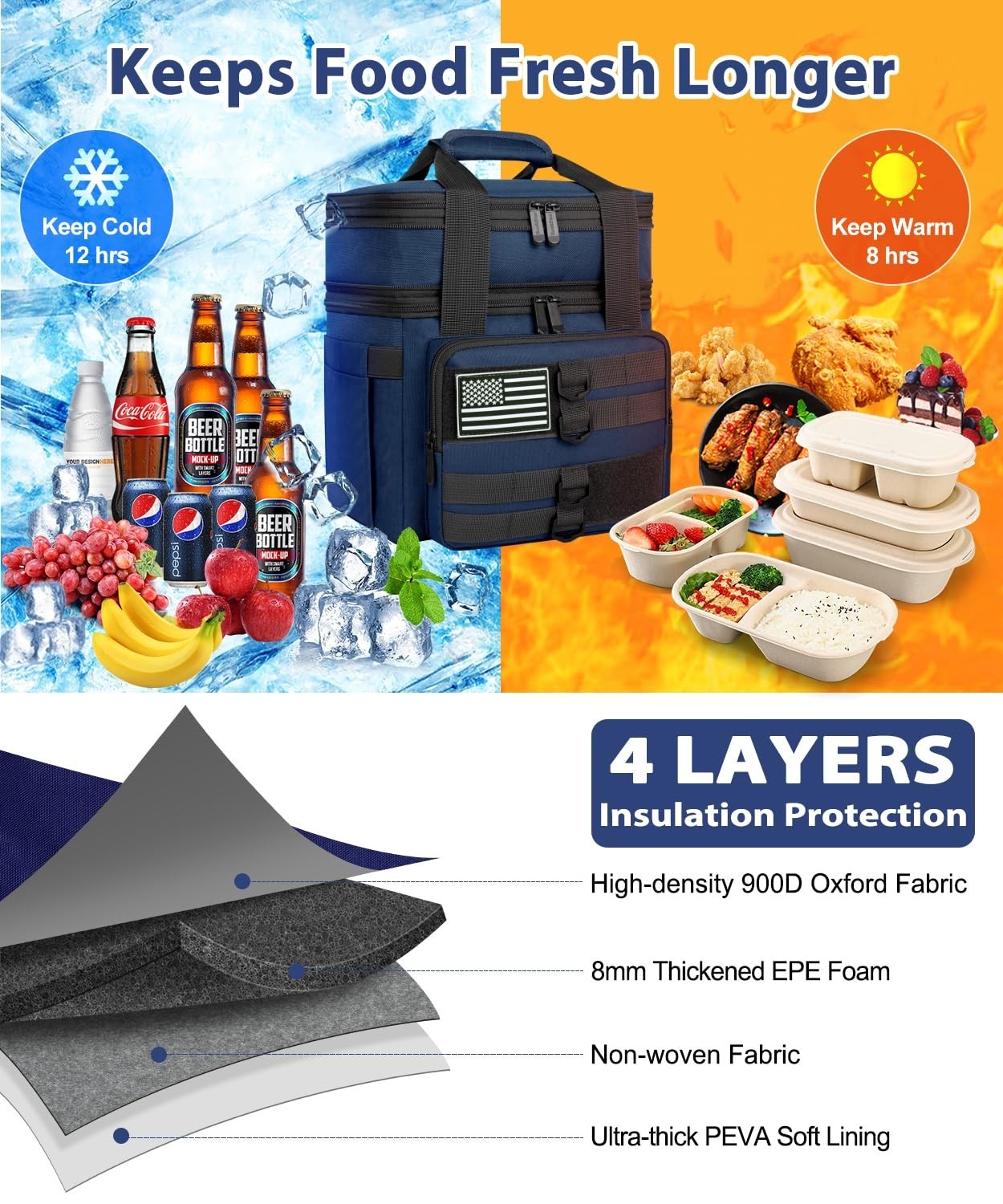 Tactical Insulated Lunch Bag - Large Expandable Cooler for Work, Camping, Leakpr4