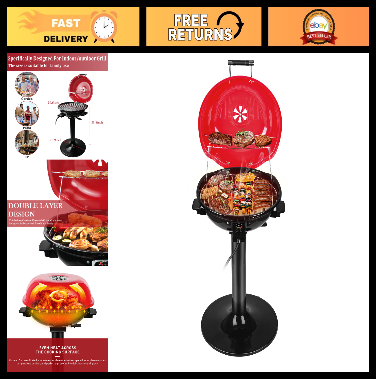 **Optimized eBay Title:**  Portable Electric Grill for Indoor & Outdoor BBQ, 160