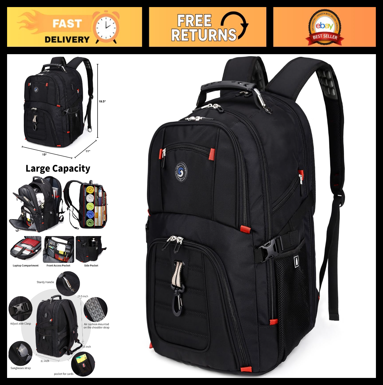 Extra Large Travel Laptop Backpack for 17" Laptops, Business & School, Flight Ap0