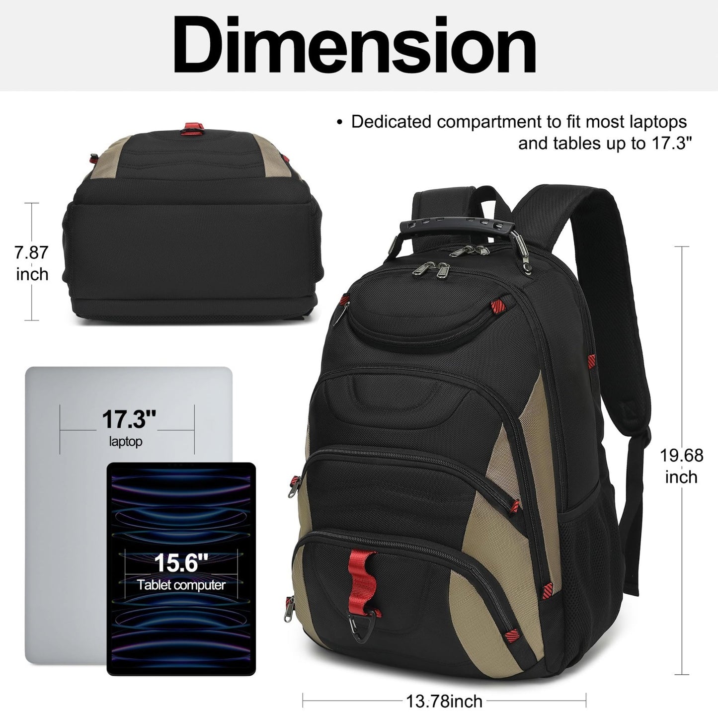 17.3" Waterproof Laptop Backpack with USB Port, Anti Theft Travel Bag for Work &2