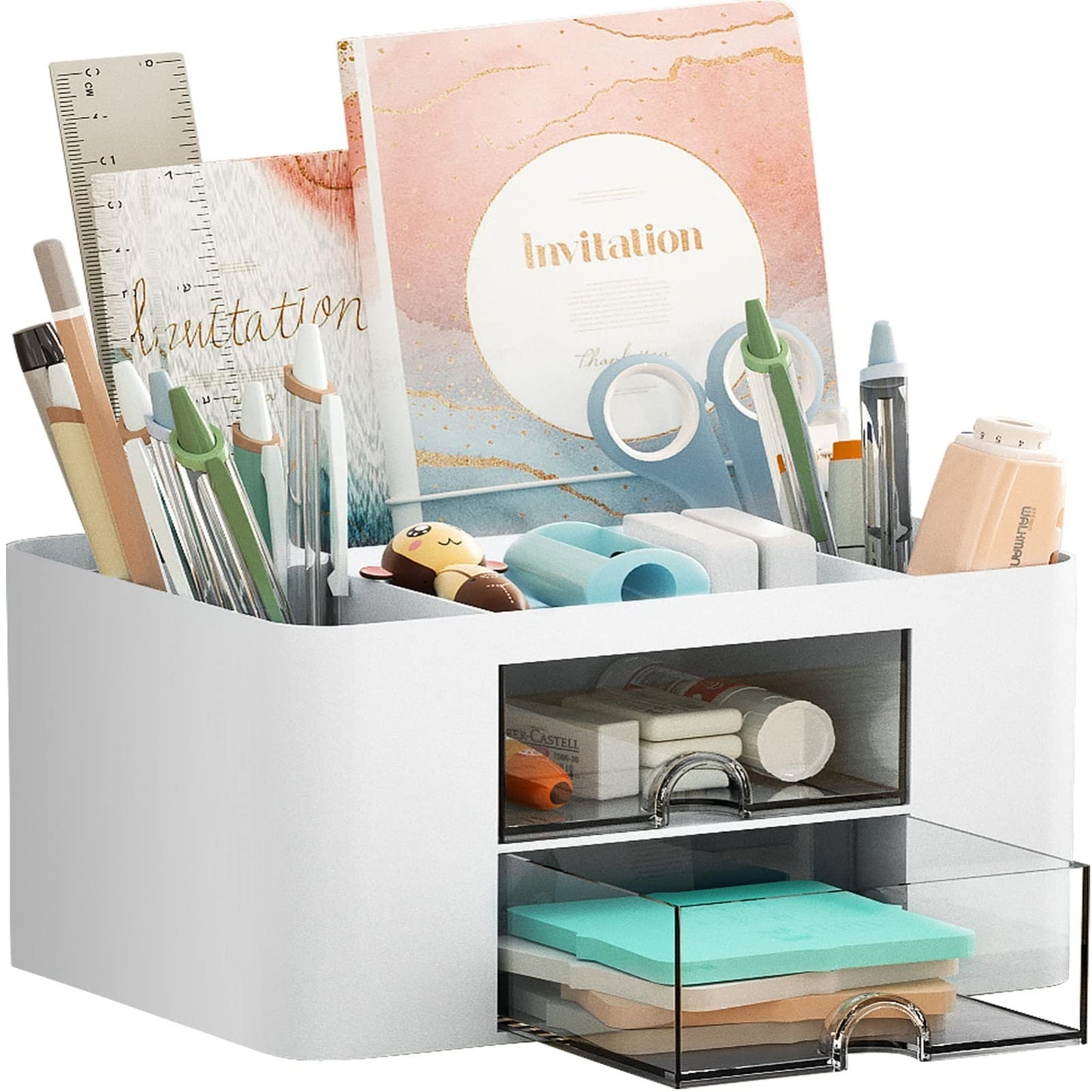 Multi Functional Desk Organizer with 2 Drawers, 5 Compartments for Art Supplies1