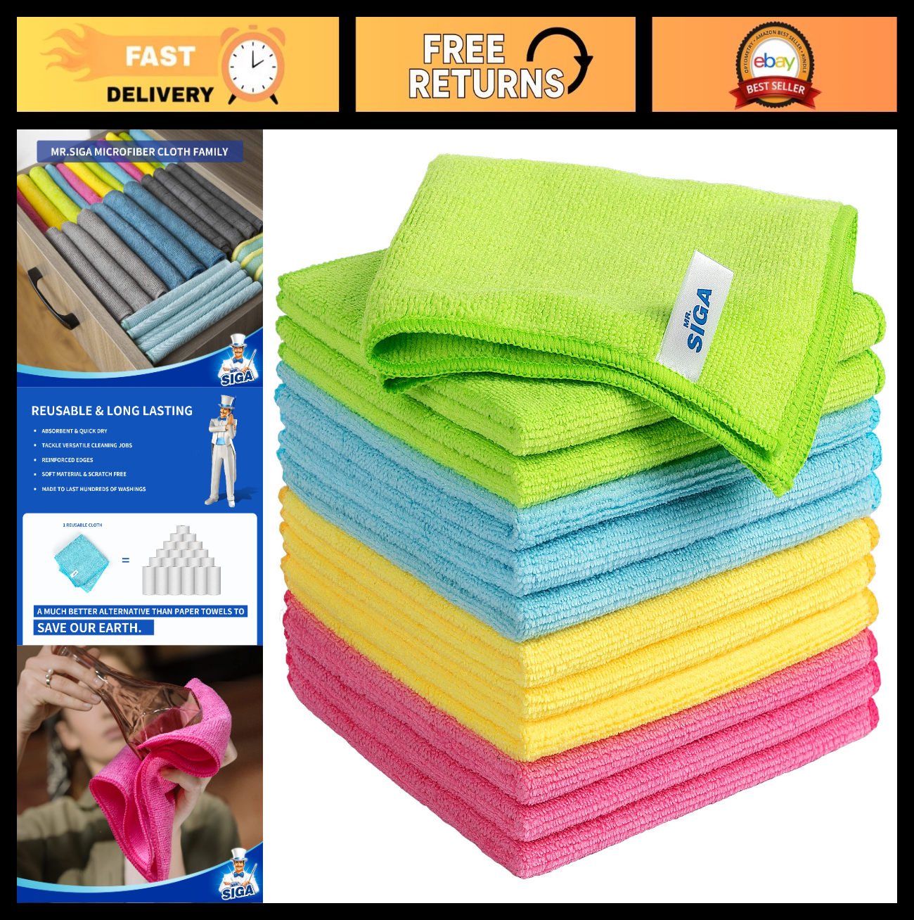 Streak-Free Microfiber Cleaning Cloths - 12 Pack, Ultra-Absorbent Towels for Hom0