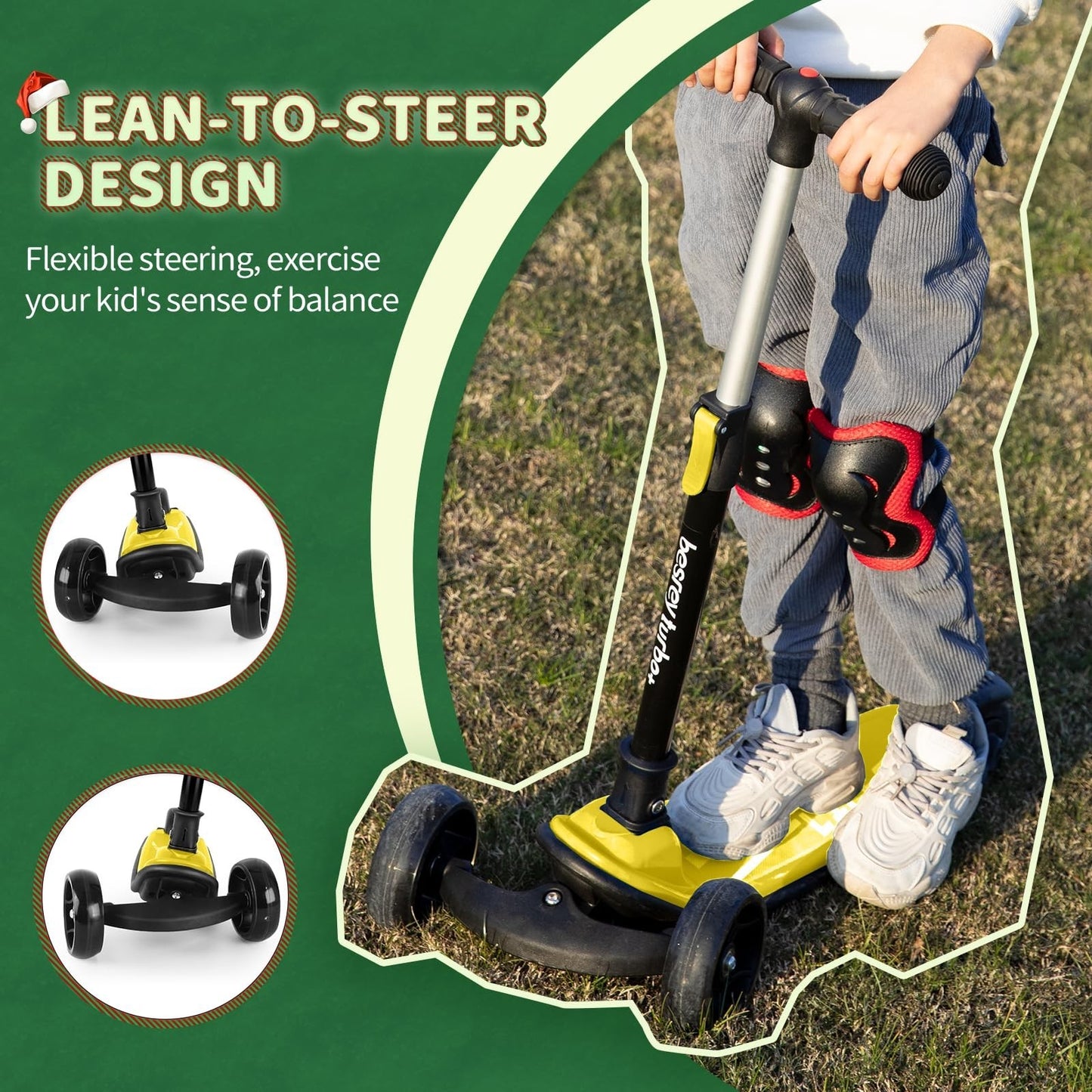 3-Wheel Kids Scooter Ages 3-10, Adjustable Height, Safe & Durable Design3