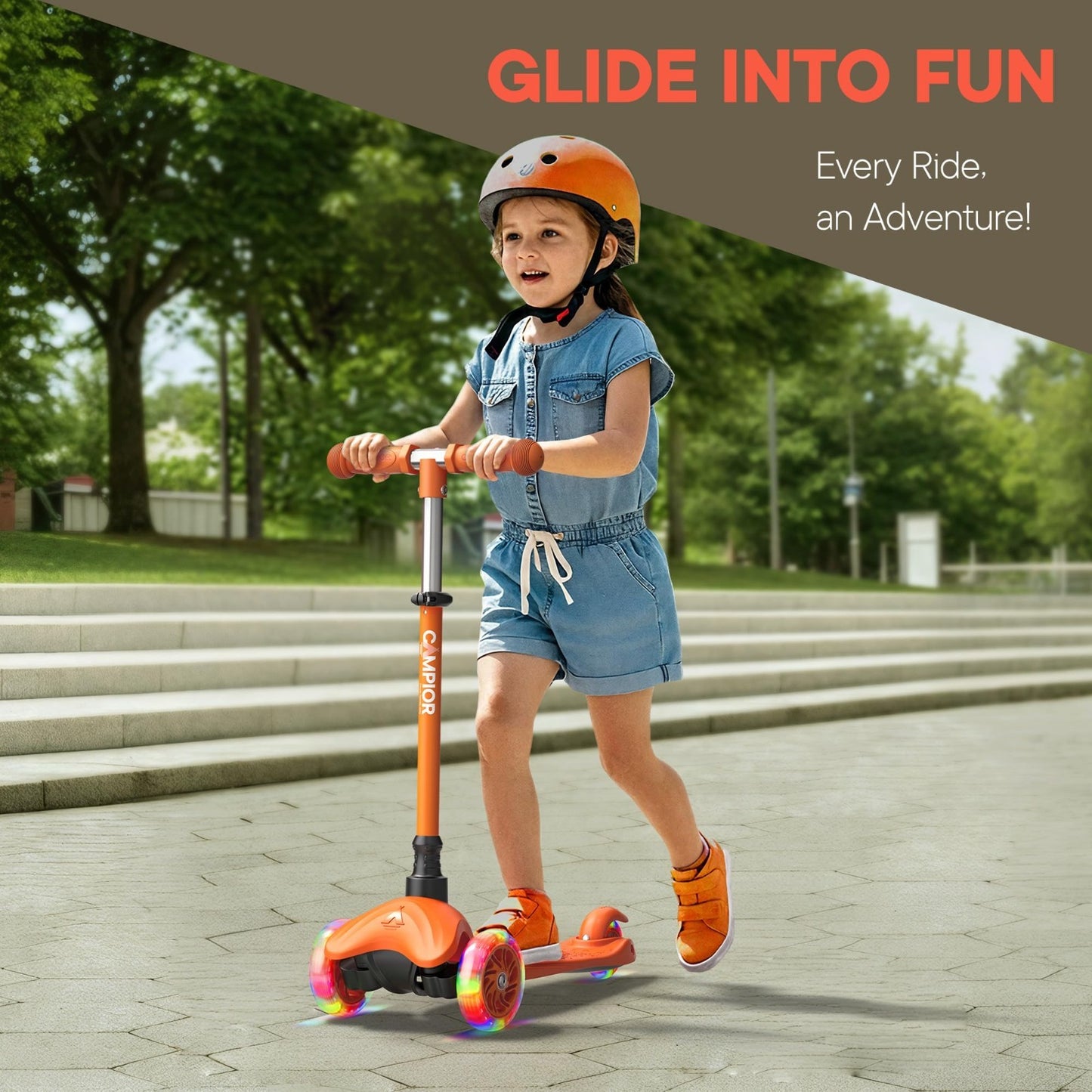 Orange Mini 3-Wheel Kids Scooter - Lean-to-Steer, LED Wheels, Adjustable Handleb3