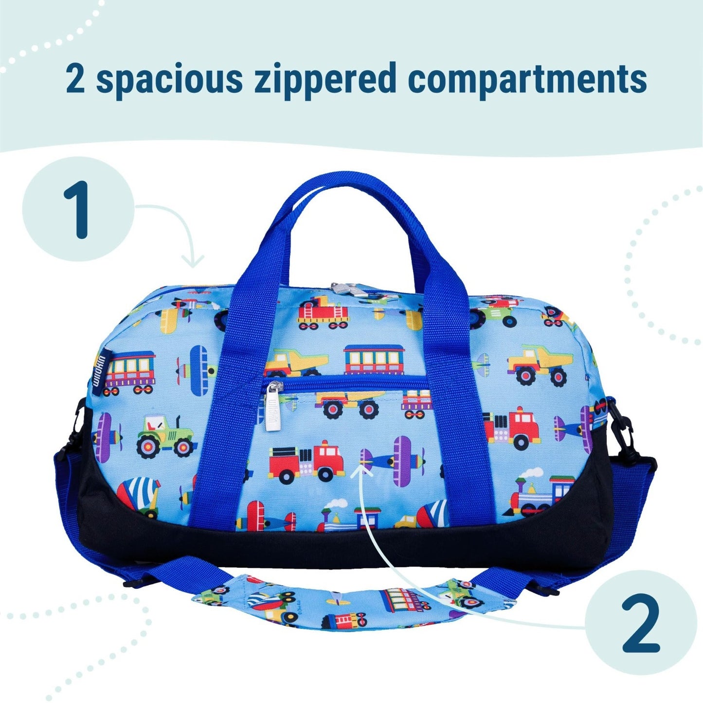 Kids Overnighter Duffel Bag - Carry-On Size for School & Sleepovers - Trains, Pl4
