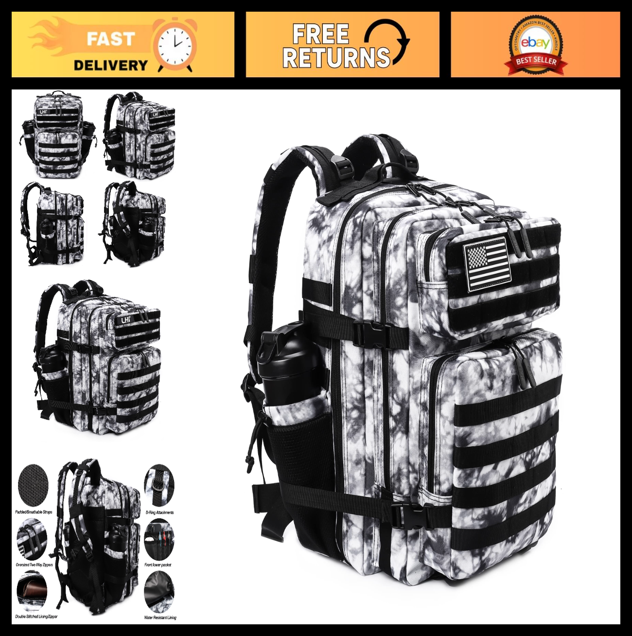 Tactical 45L Military Backpack for Men & Women   3 Day Assault Rucksack, Molle S0