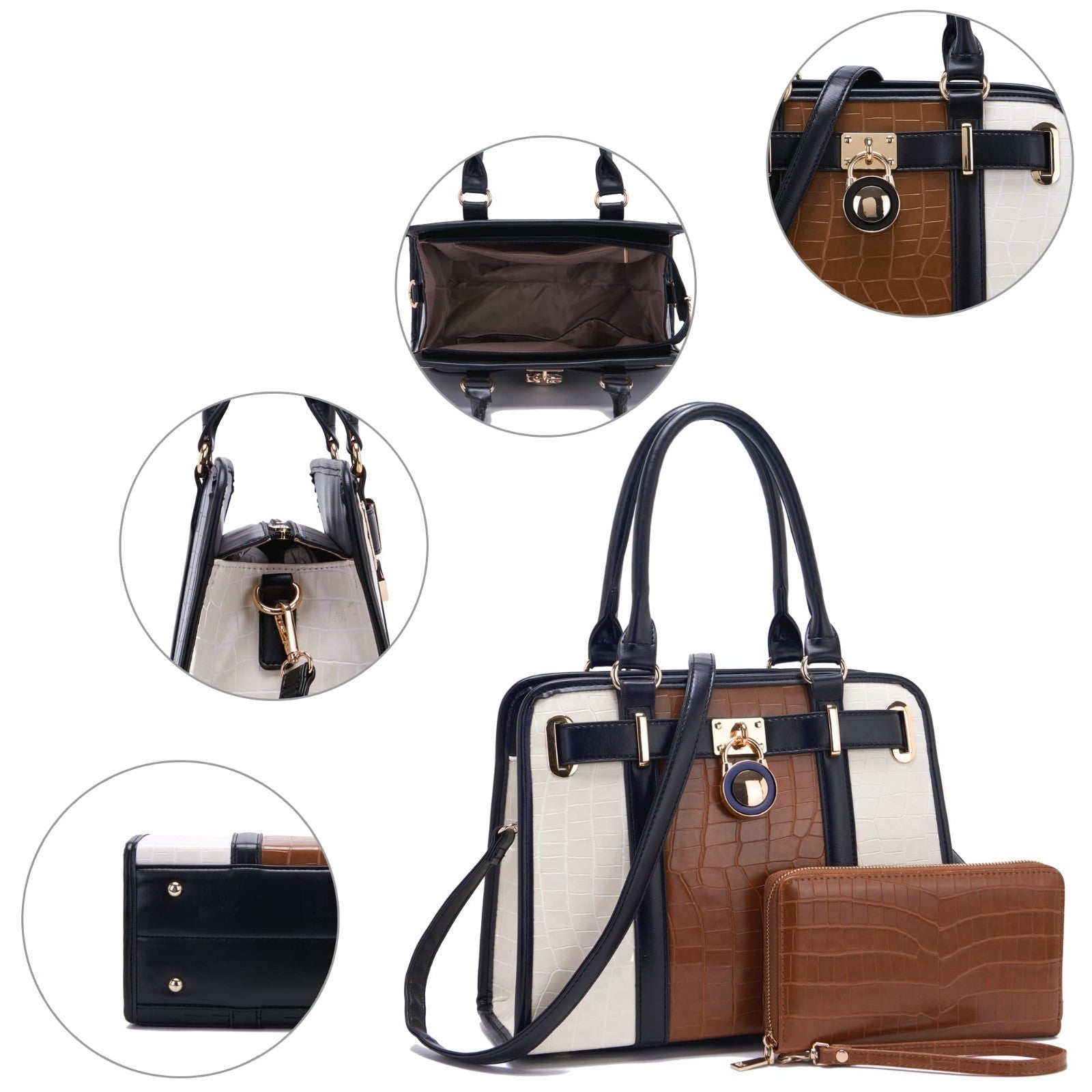 Stylish Women's Structured Satchel Tote Handbag Set with RFID Wallet - Chic Purs6