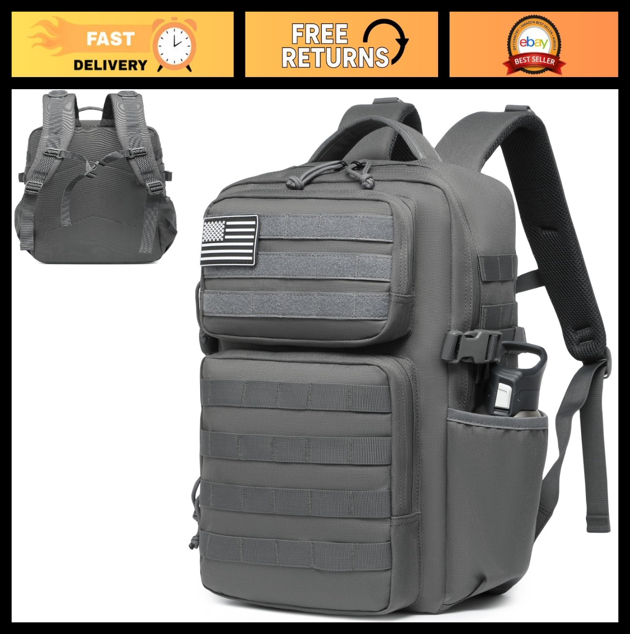 Waterproof Military Tactical Backpack   3 Day Assault Pack, Molle Daypack with W0