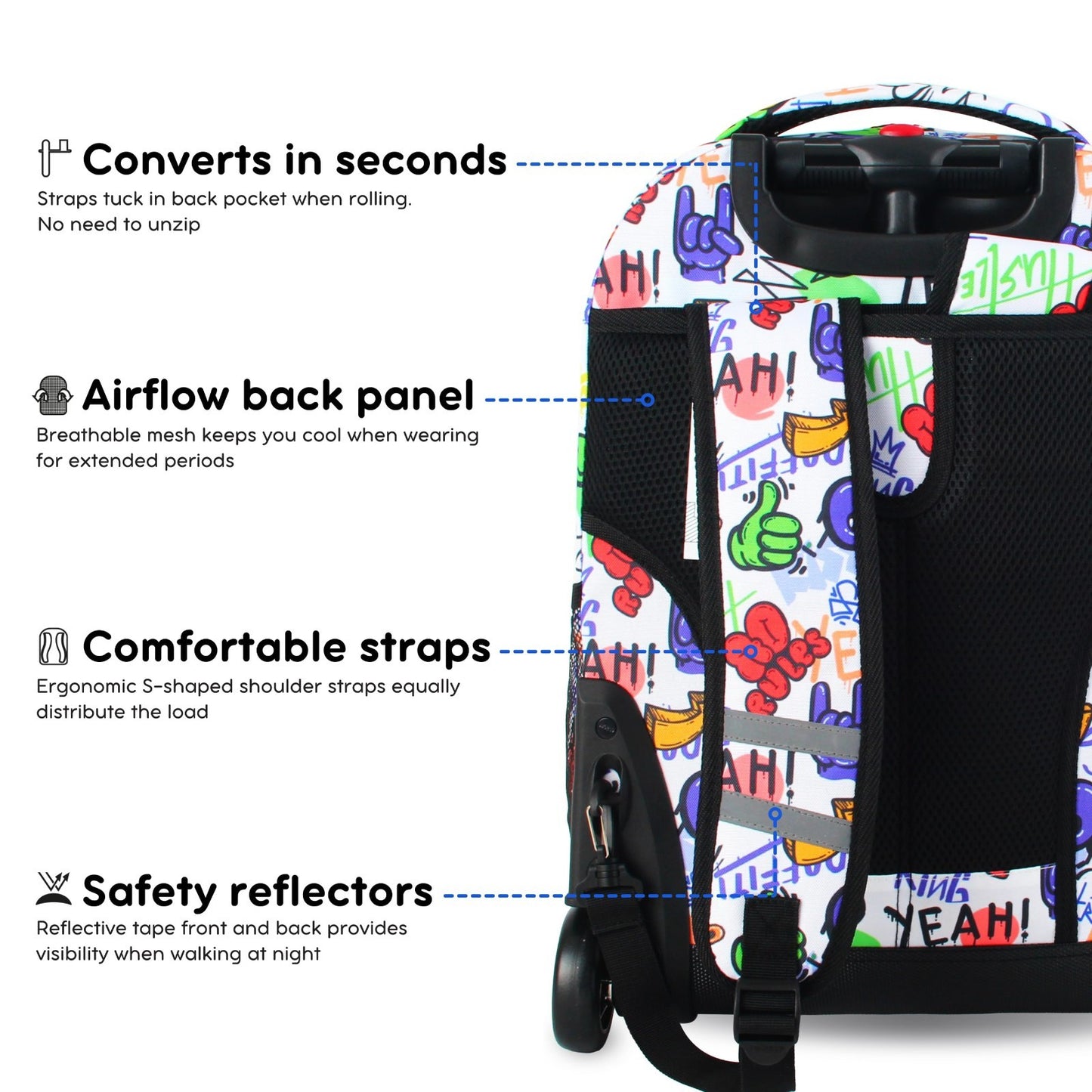 Kids Rolling Backpack with Wheels, 18" School Bookbag for Boys & Girls, Street A3