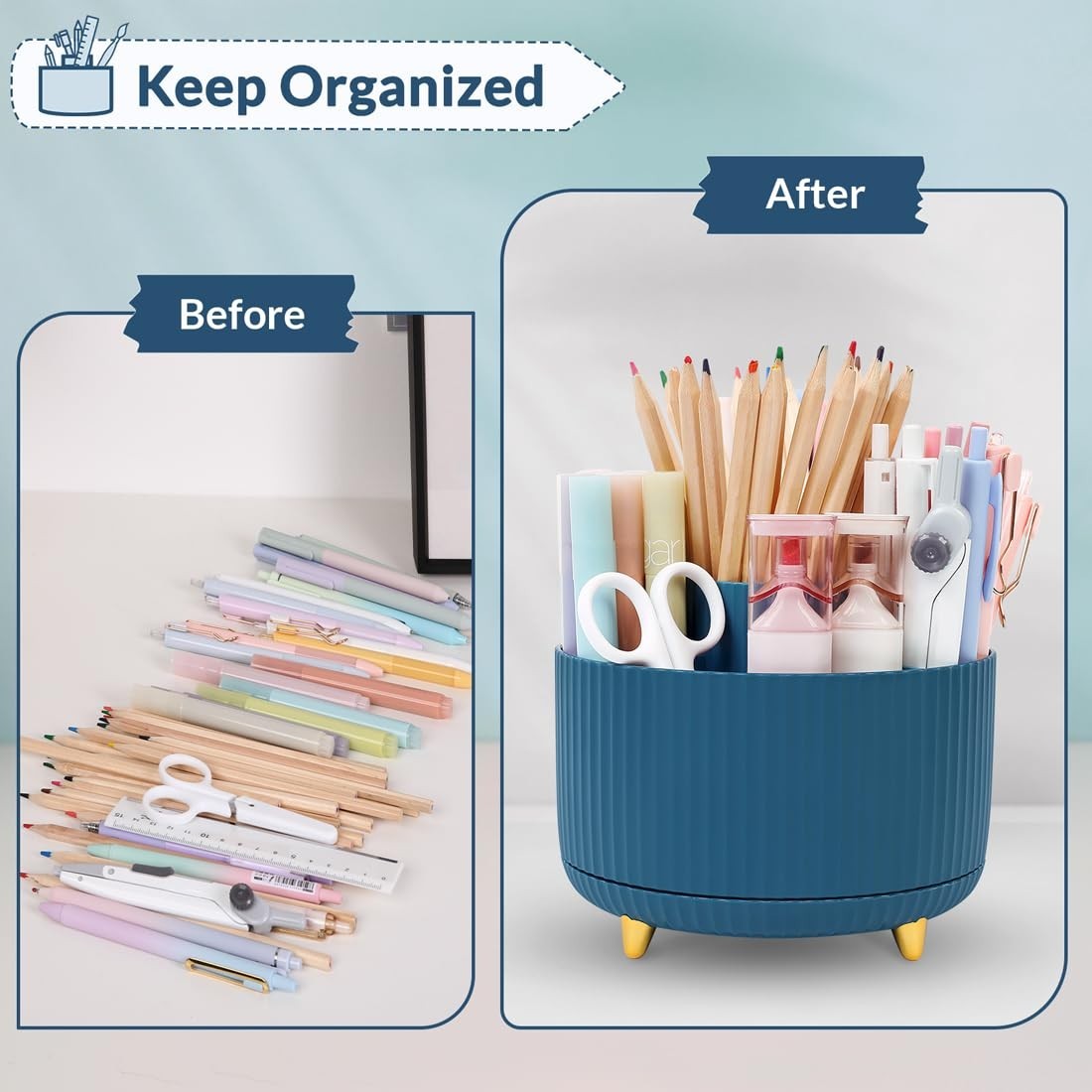 360° Rotating Desk Organizer   Dual Purpose Pen Holder with 5 Slots for Office,5