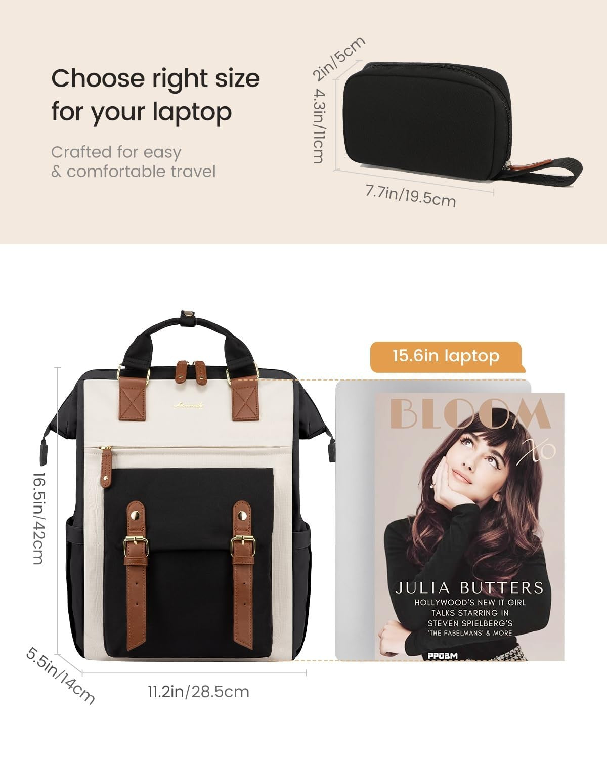 Stylish Laptop Backpack for Women   Work, Travel, College, 15.6"   Black/Brown/B7