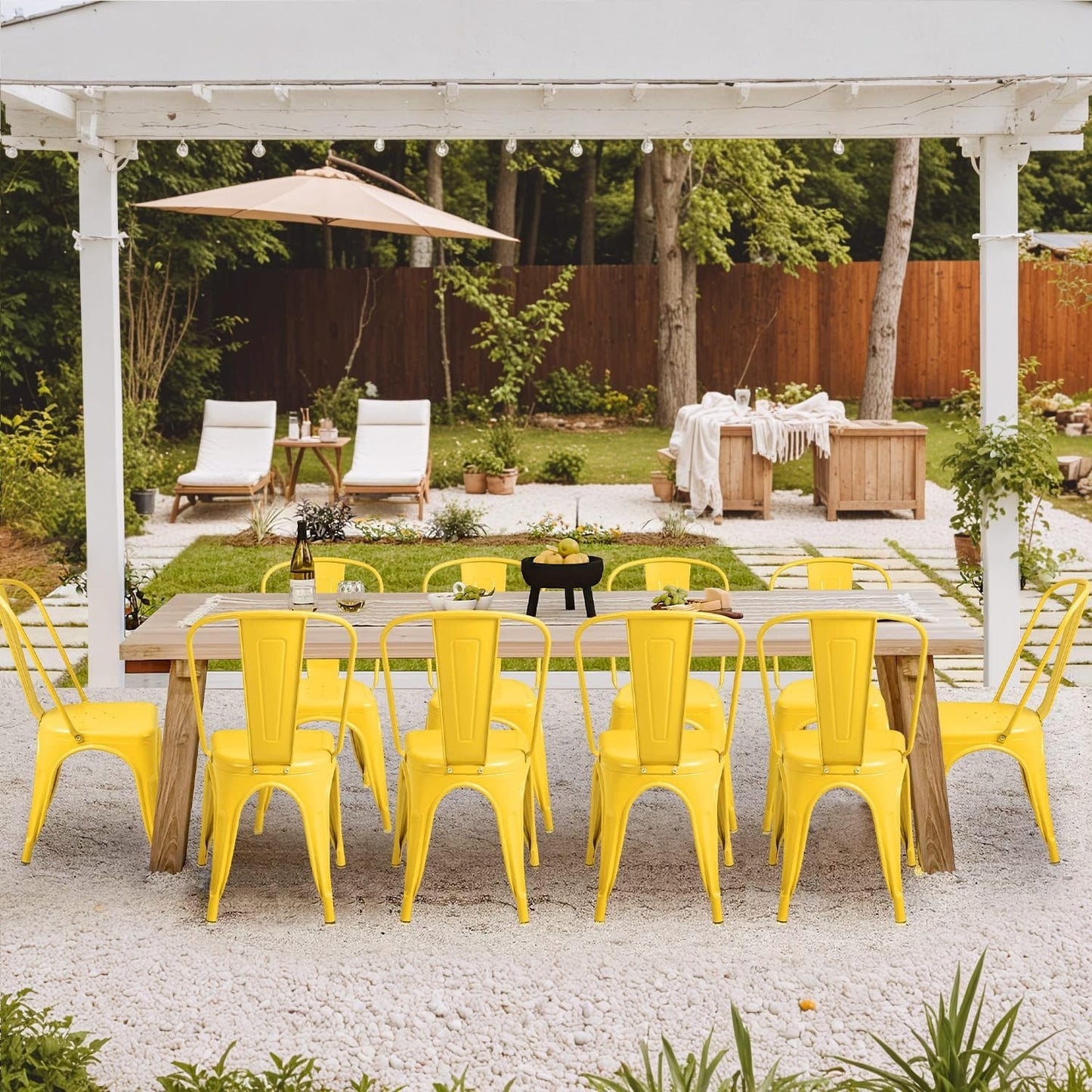 Stackable Metal Dining Chairs Set of 4   Chic Bistro Cafe Side Chairs   Yellow I3