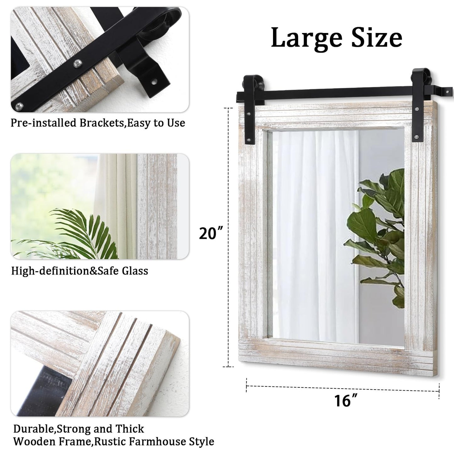 Rustic Barn Door Mirror - 20"x16" Wood Framed Decorative Wall Mirror for Bedroom2