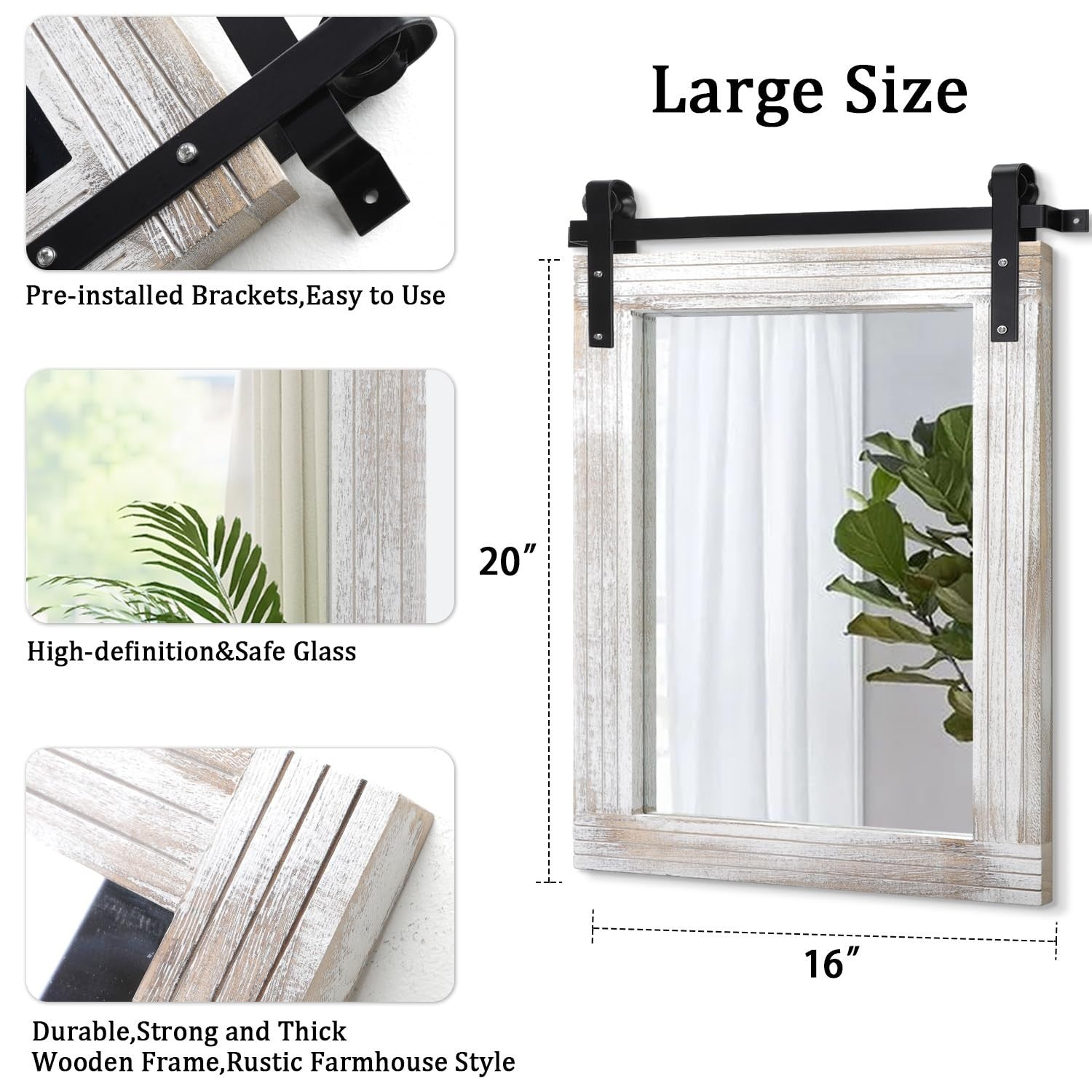 Rustic Barn Door Mirror - 20"x16" Wood Framed Decorative Wall Mirror for Bedroom2