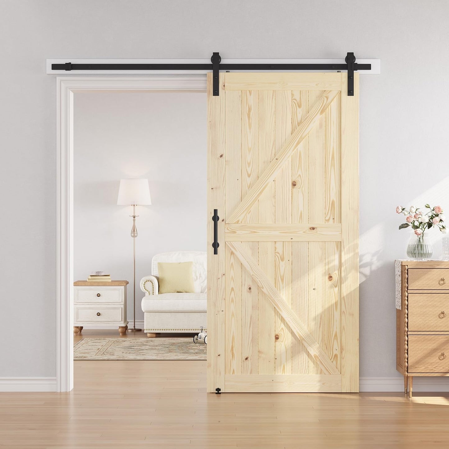 42"x84" Unfinished Solid Spruce Wood Sliding Barn Door & 7ft Hardware Kit, DIY,2