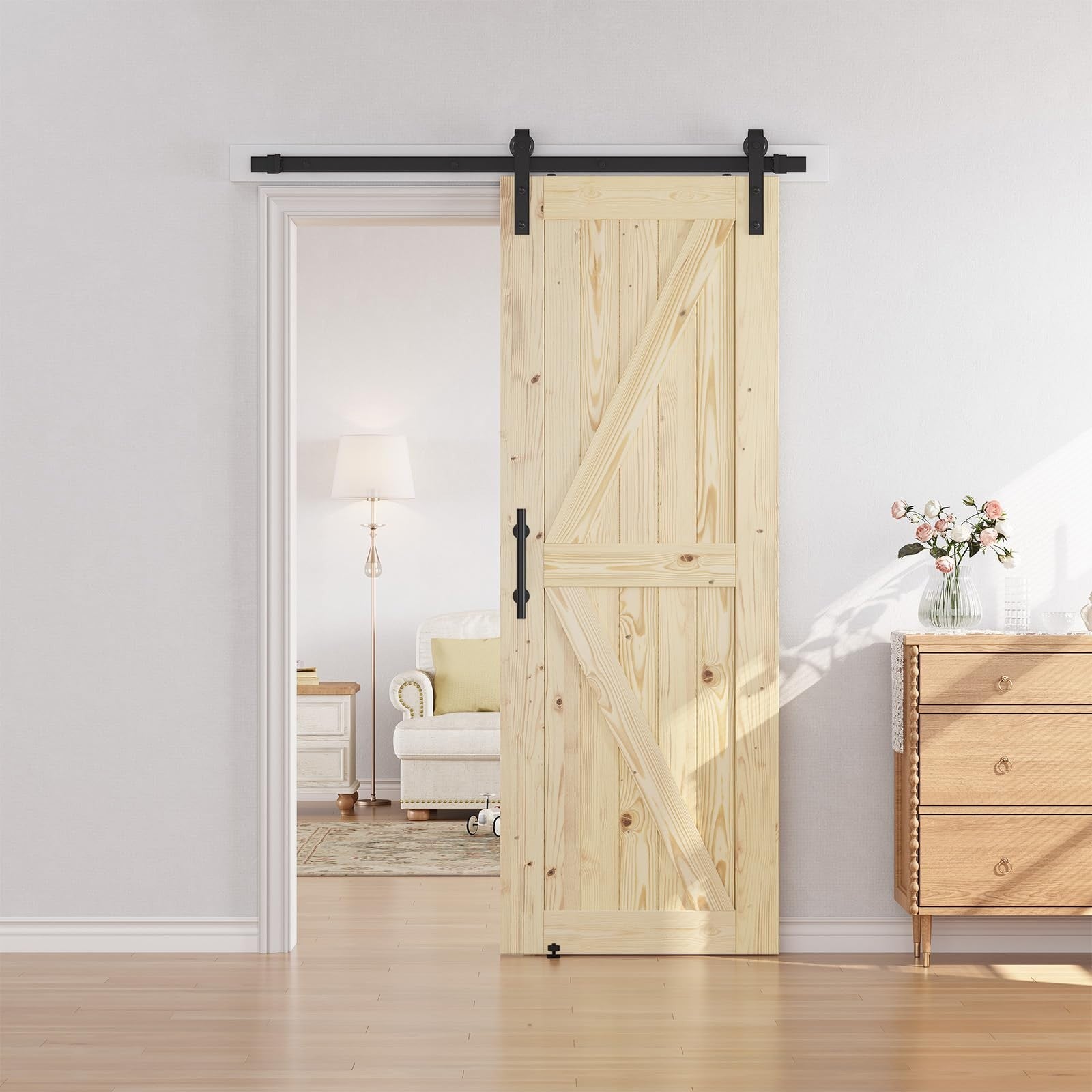 30" x 84" Unfinished Solid Spruce Sliding Barn Door & 5ft Hardware Kit   DIY, St2